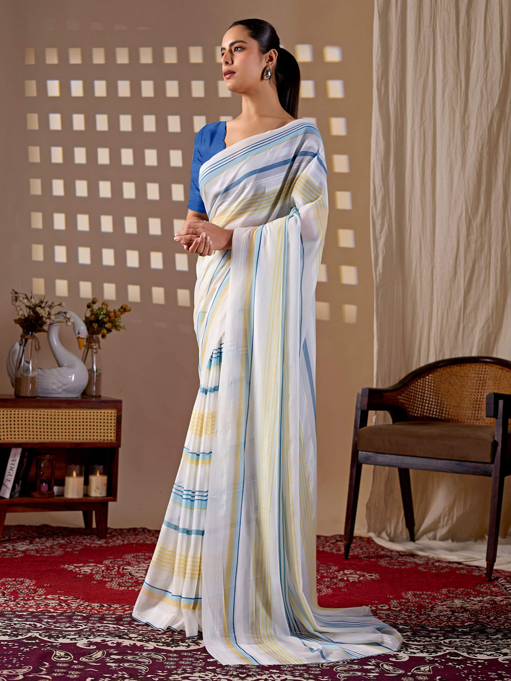 Aastha Fashion White Monsoon Printed Saree