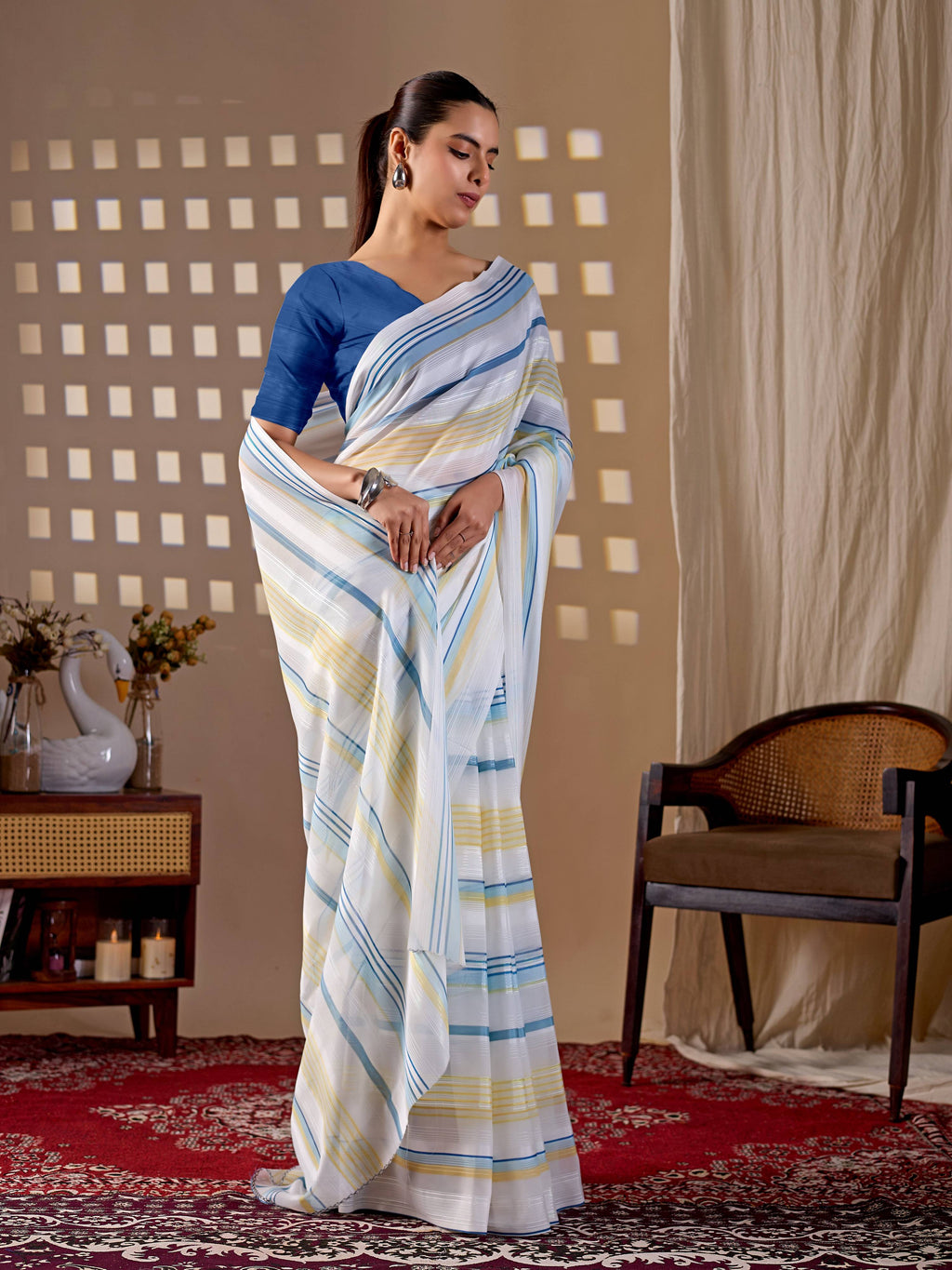 Aastha Fashion White Monsoon Printed Saree