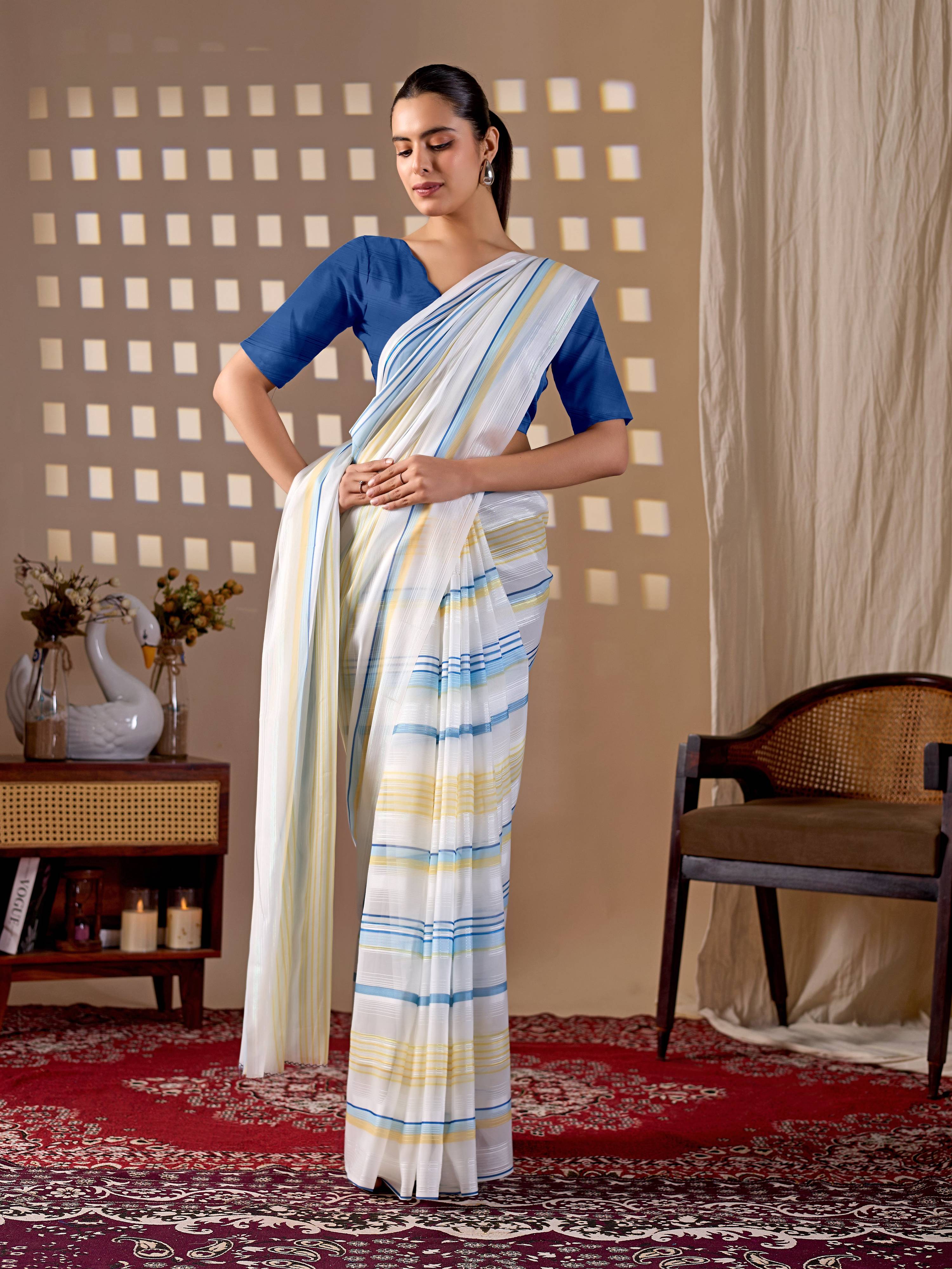 Aastha Fashion White Monsoon Printed Saree