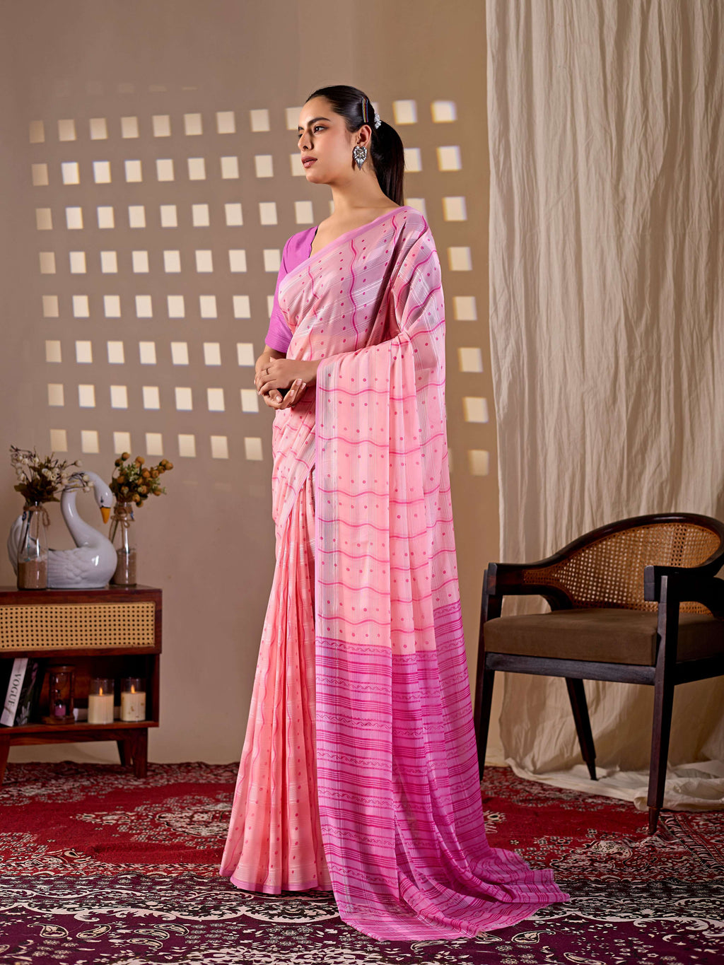 Aastha Fashion Pink Monsoon Printed Saree