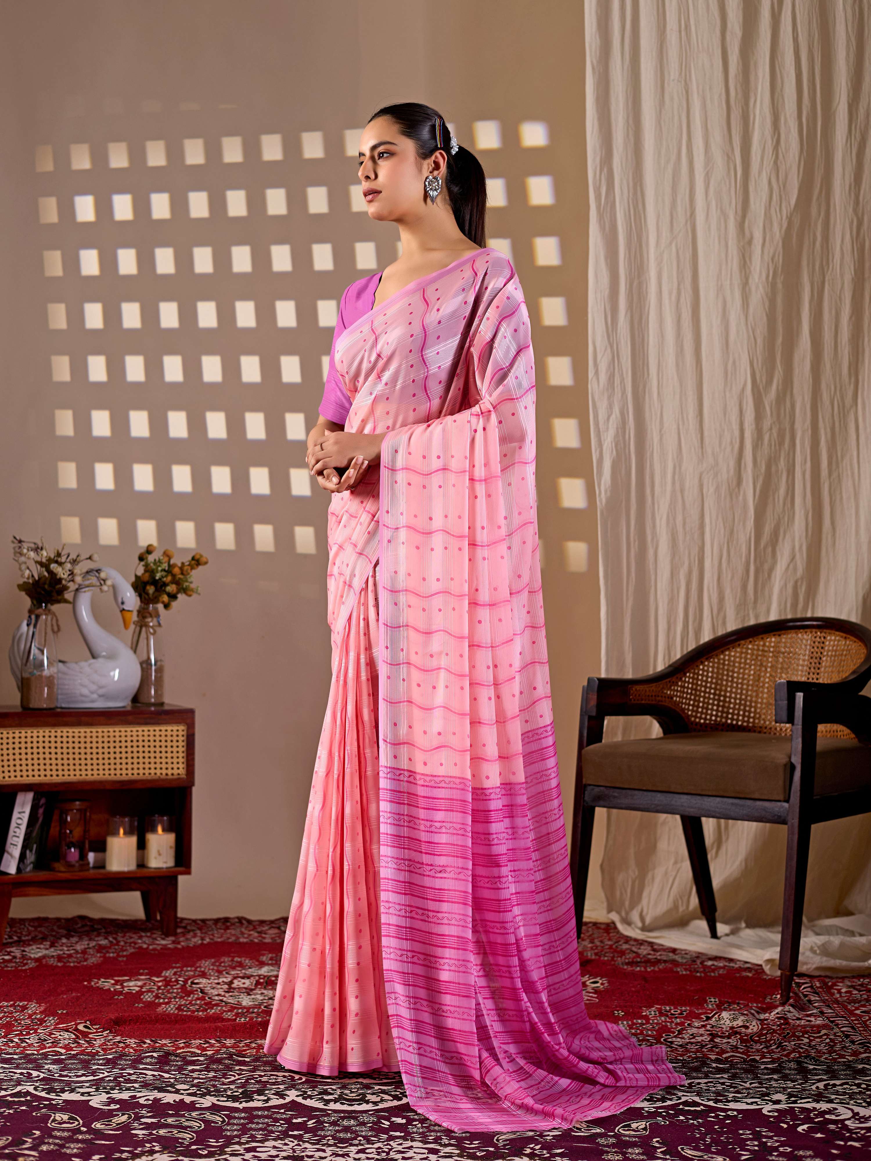 Aastha Fashion Pink Monsoon Printed Saree
