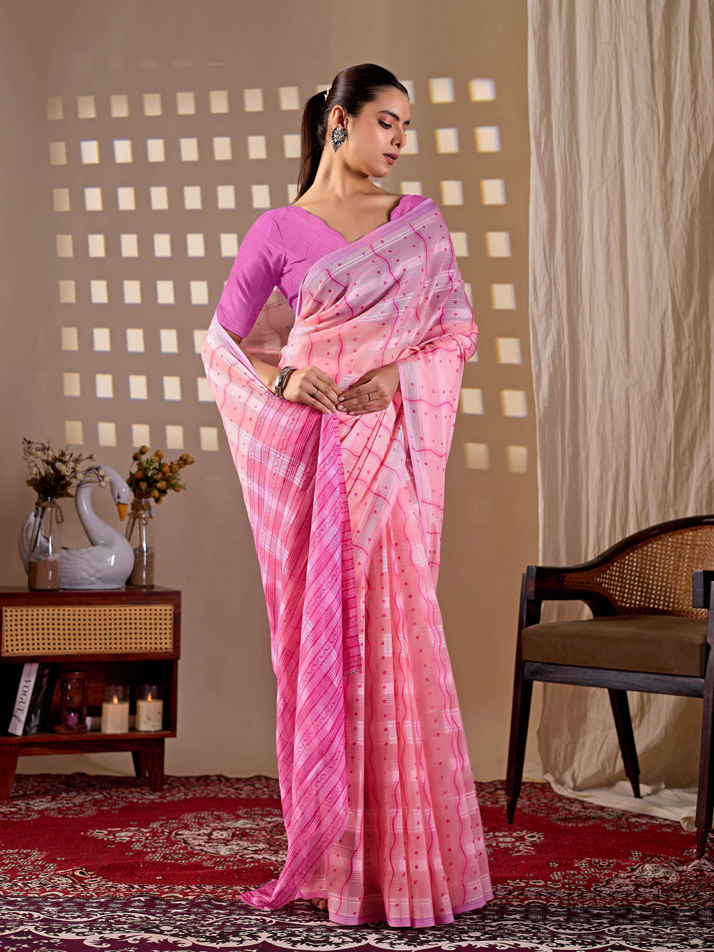 Aastha Fashion Pink Monsoon Printed Saree