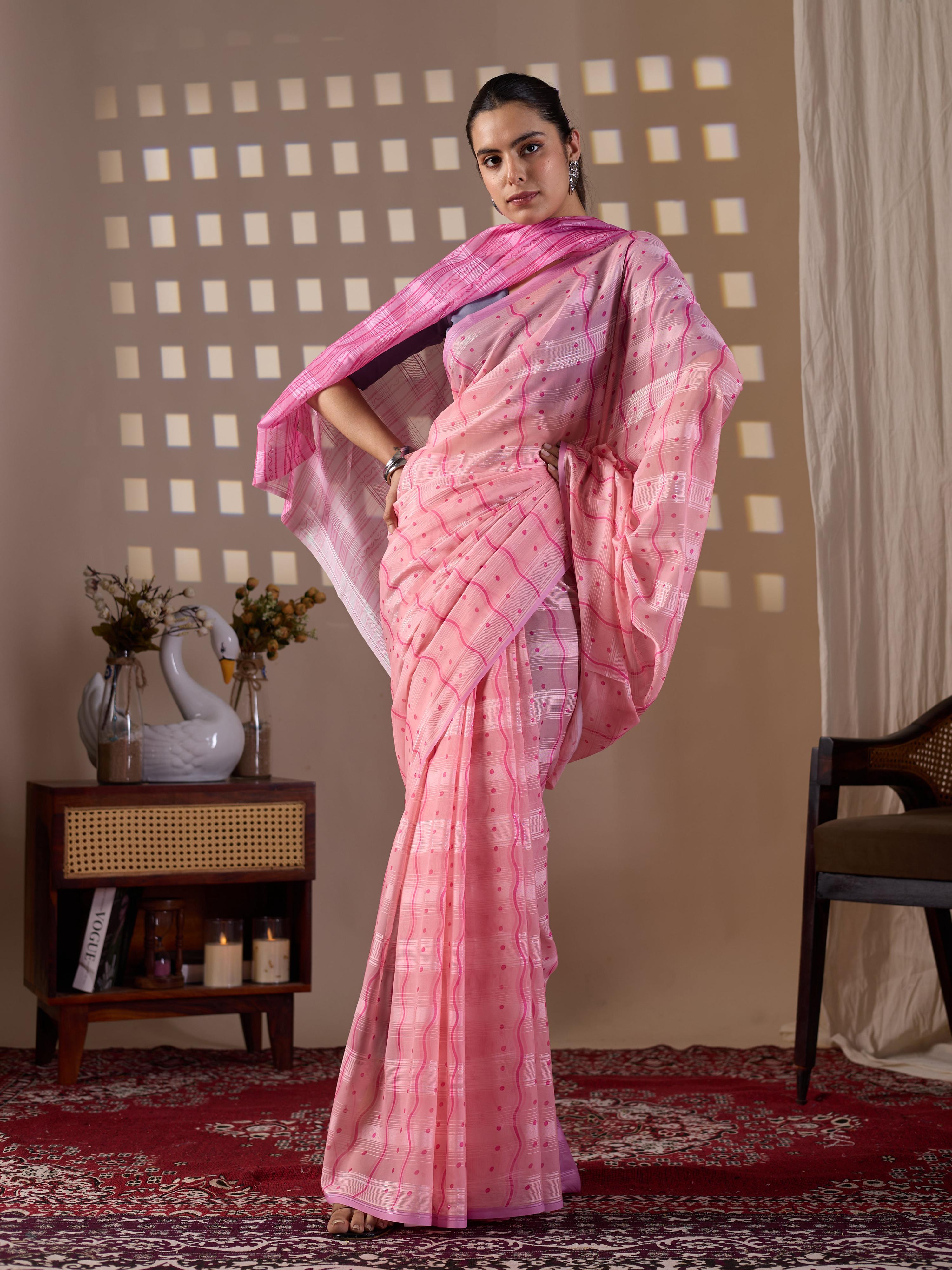 Aastha Fashion Pink Monsoon Printed Saree