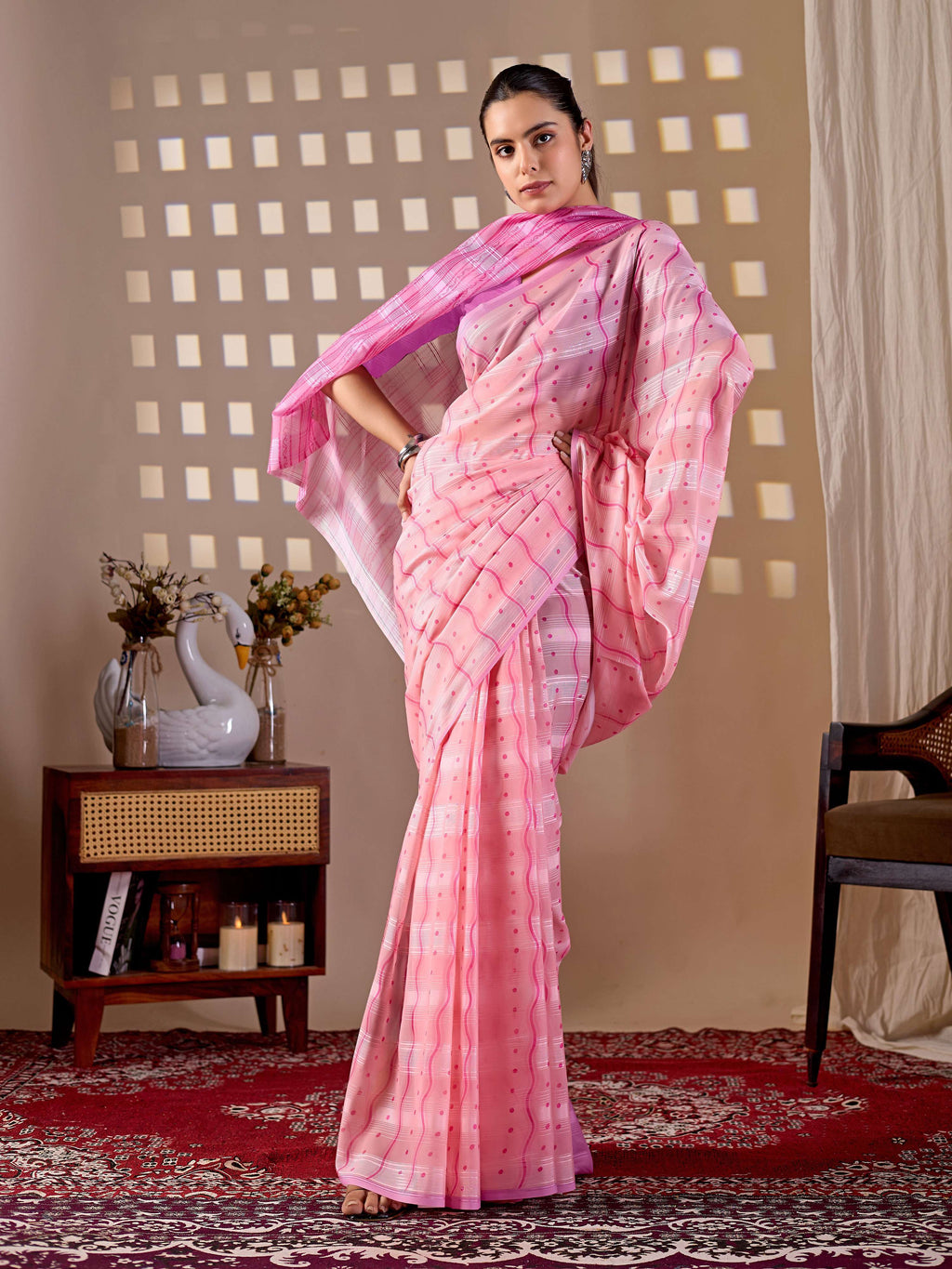 Aastha Fashion Pink Monsoon Printed Saree