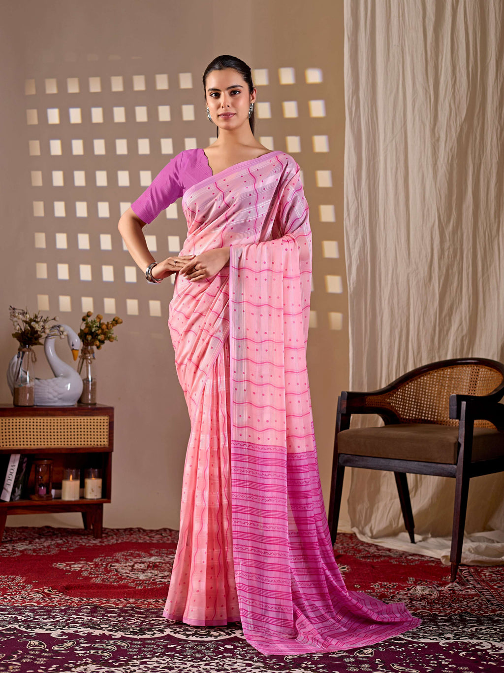 Aastha Fashion Pink Monsoon Printed Saree