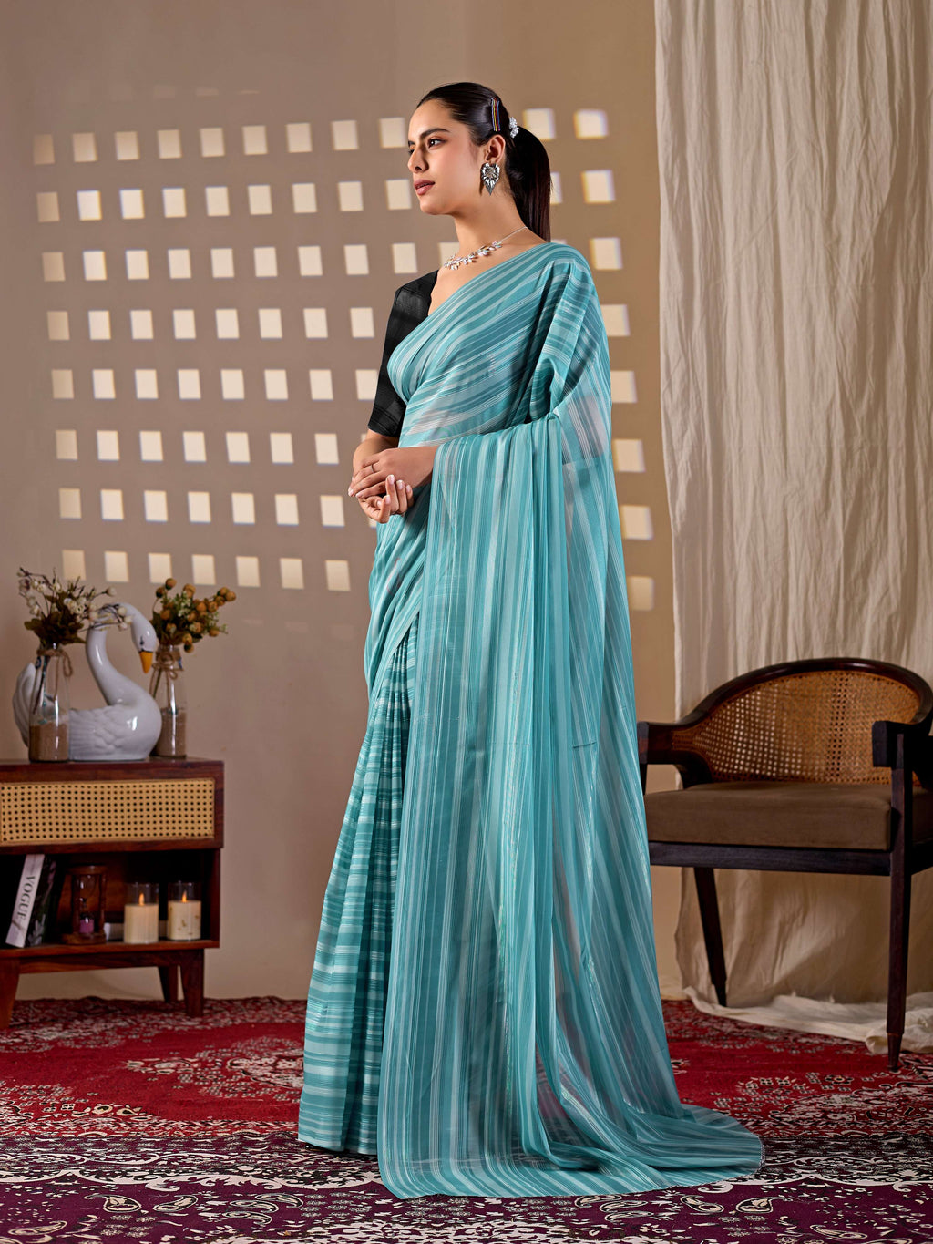 Aastha Fashion See Green Monsoon Printed Saree