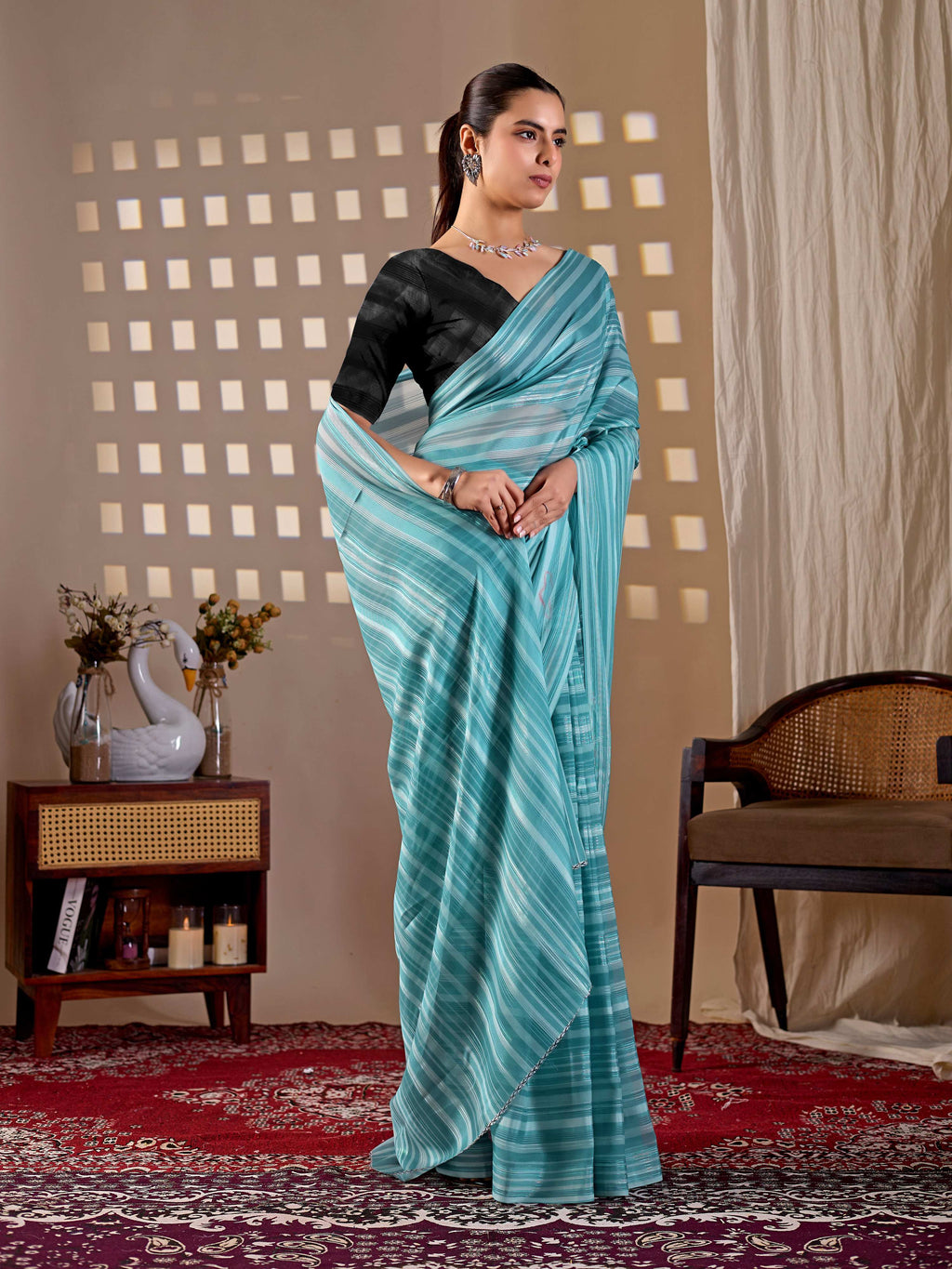 Aastha Fashion See Green Monsoon Printed Saree