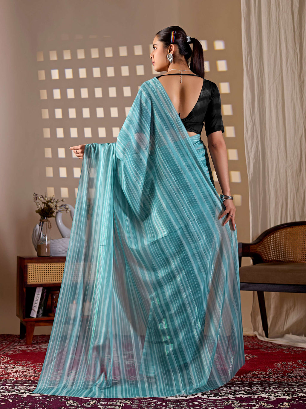 Aastha Fashion See Green Monsoon Printed Saree