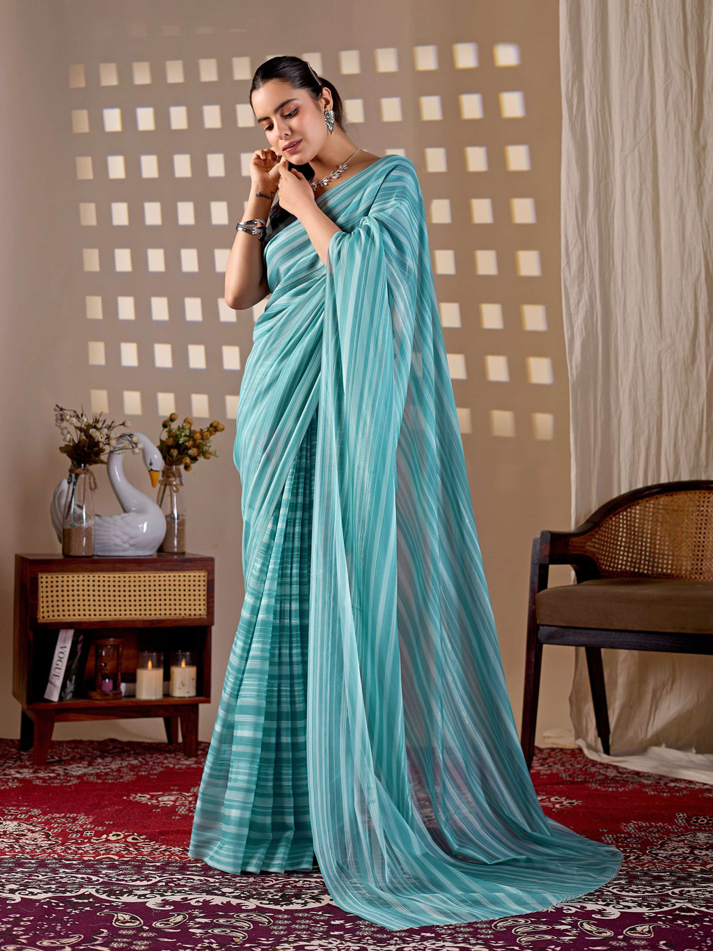 Aastha Fashion See Green Monsoon Printed Saree