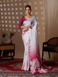 Aastha Fashion White Soft Satin Floral Digital Print Saree