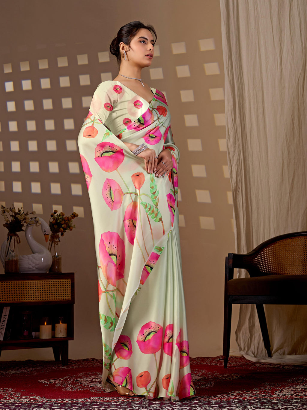 Aastha Fashion Pista Soft Satin Georgette Printed Saree
