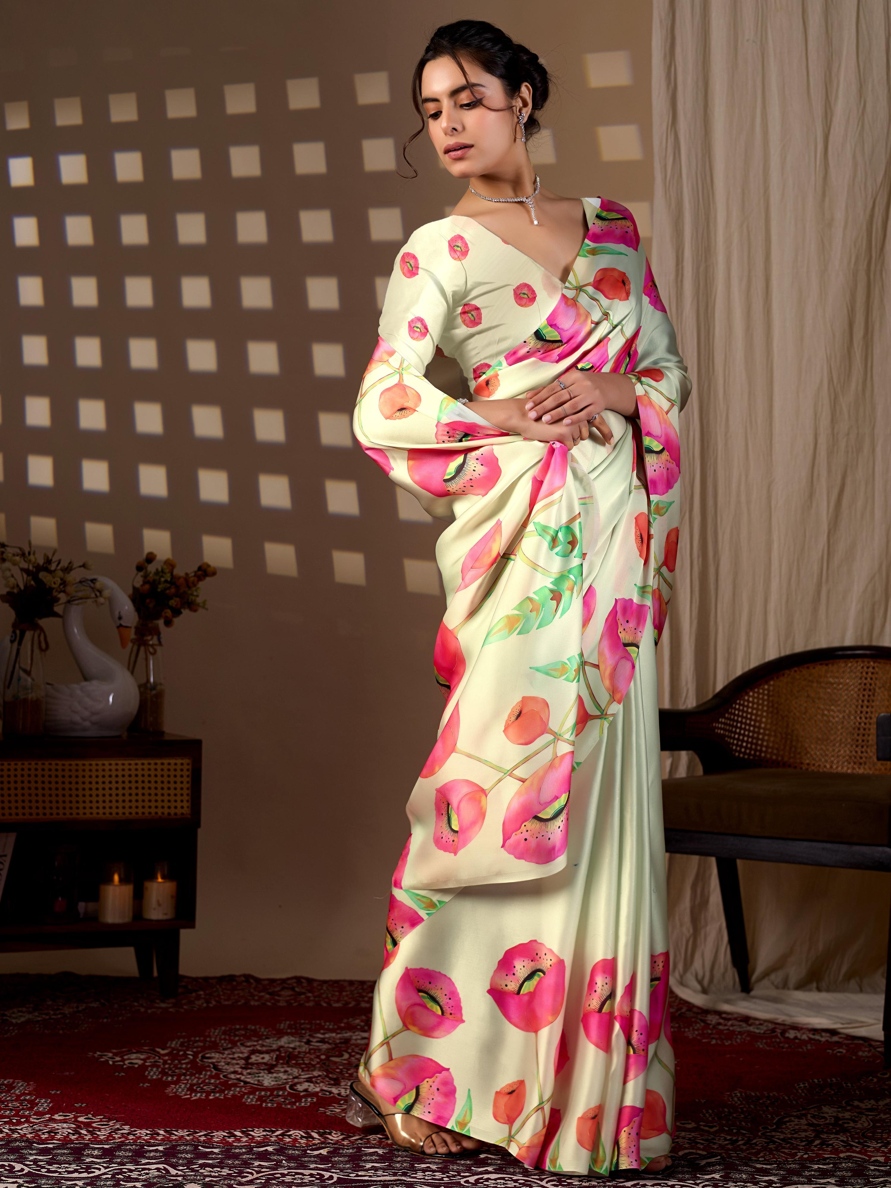 Aastha Fashion Pista Soft Satin Georgette Printed Saree