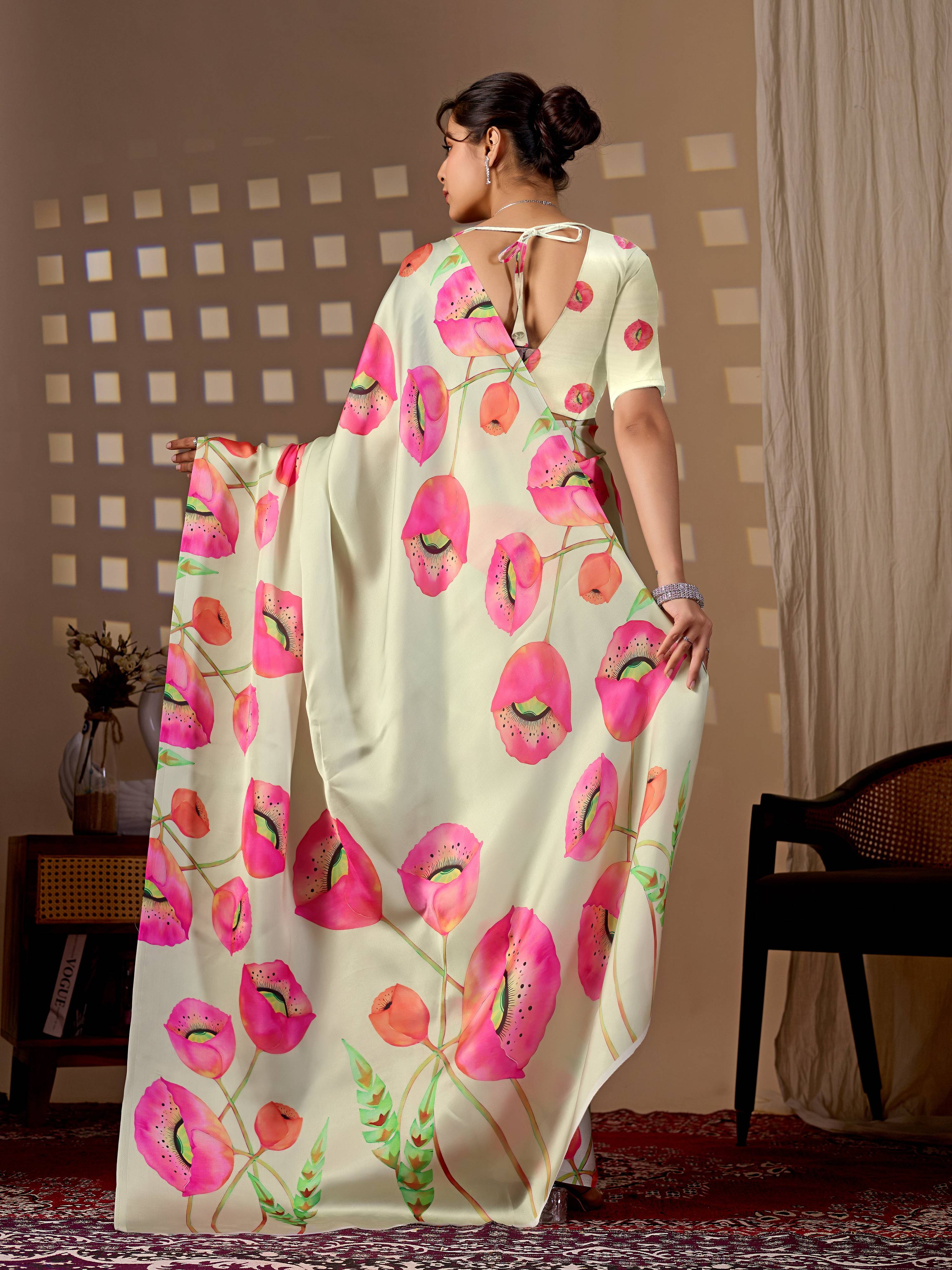 Aastha Fashion Pista Soft Satin Georgette Printed Saree