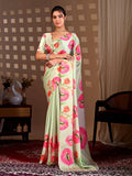 Aastha Fashion Pista Soft Satin Georgette Printed Saree