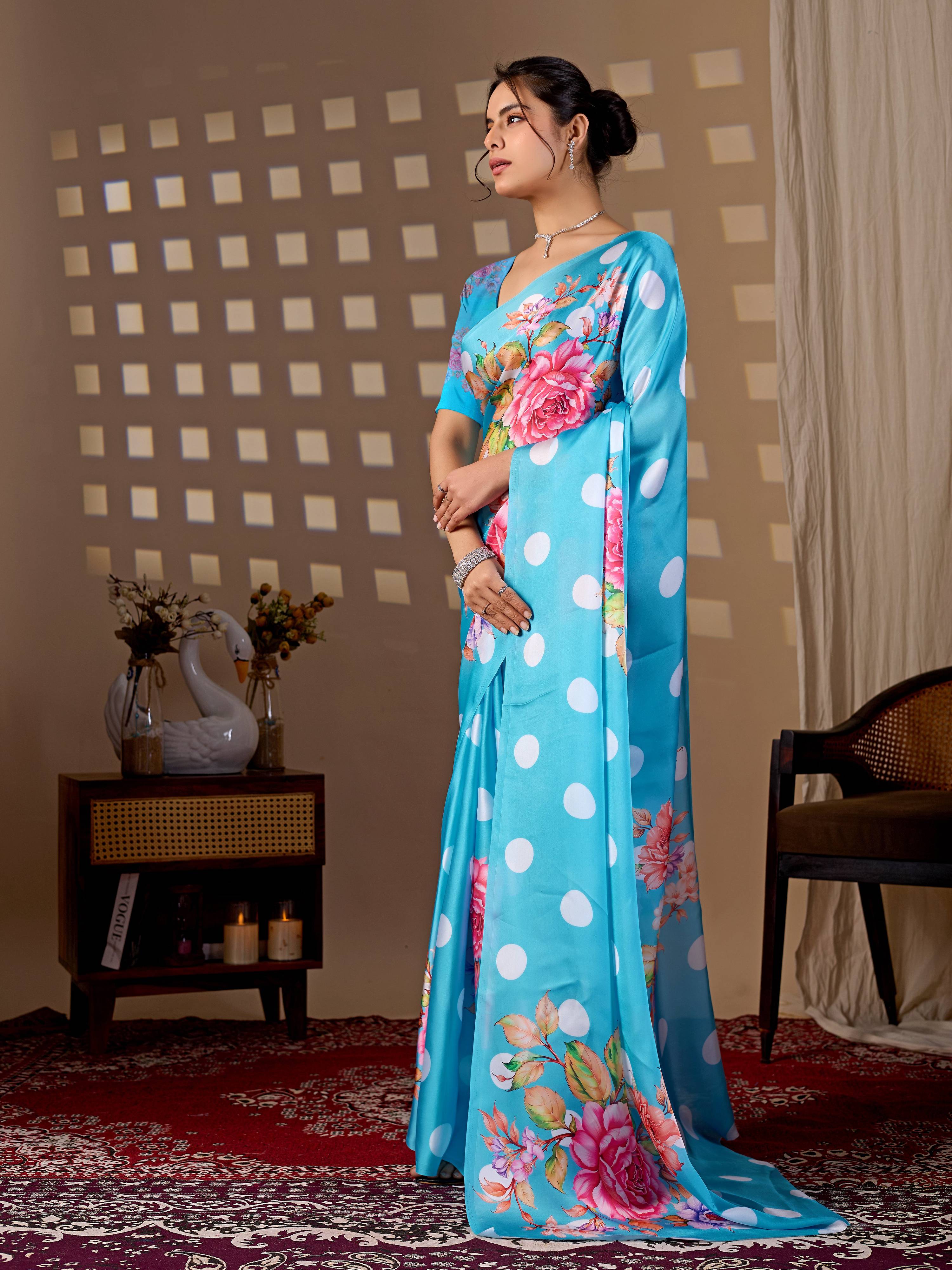 Aastha Fashion Sky Soft Satin Georgette Printed Saree