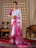 Aastha Fashion White Soft Satin Georgette Printed Saree