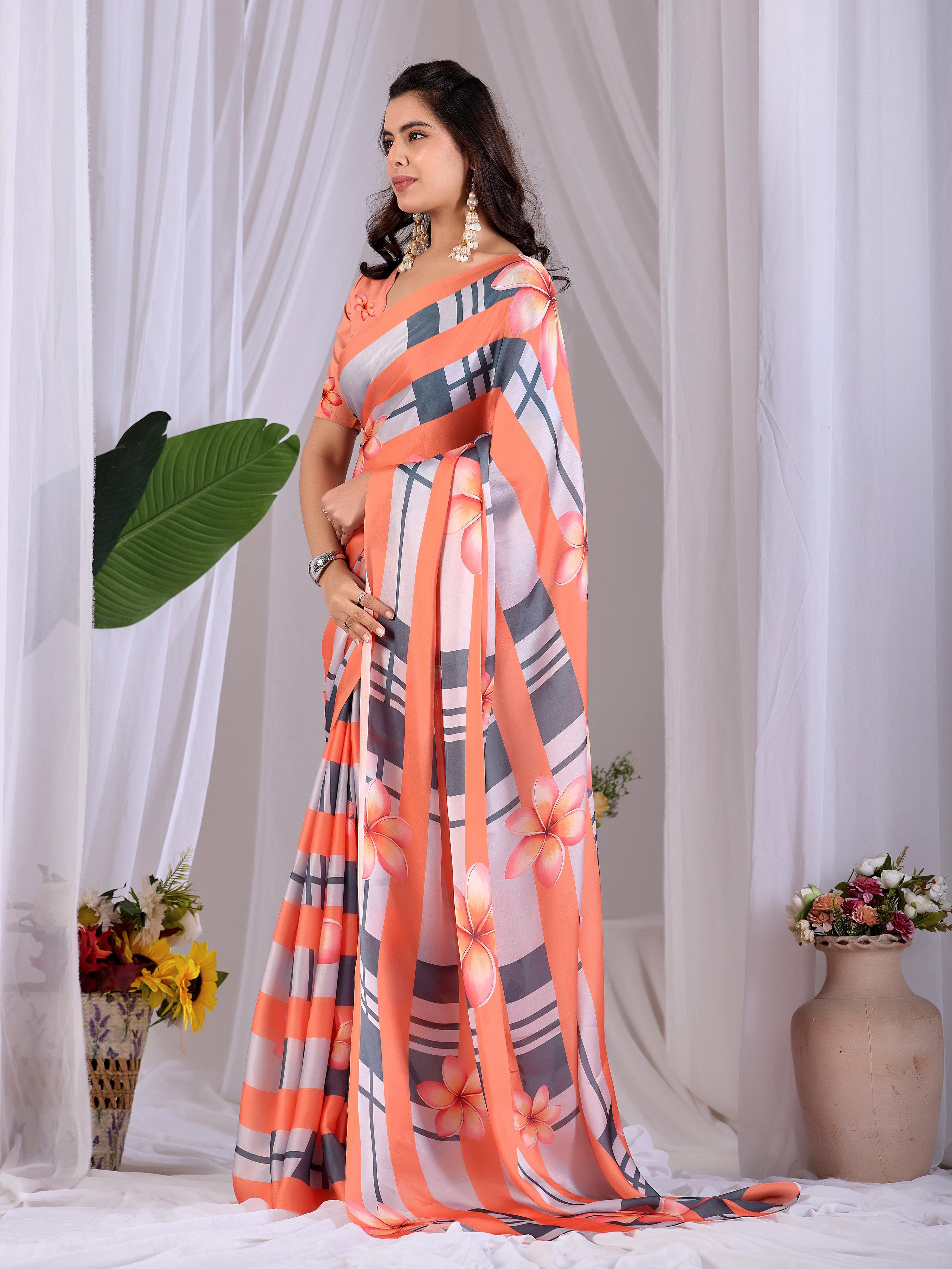 Aastha Fashion Multi Soft Satin Georgette Printed Saree