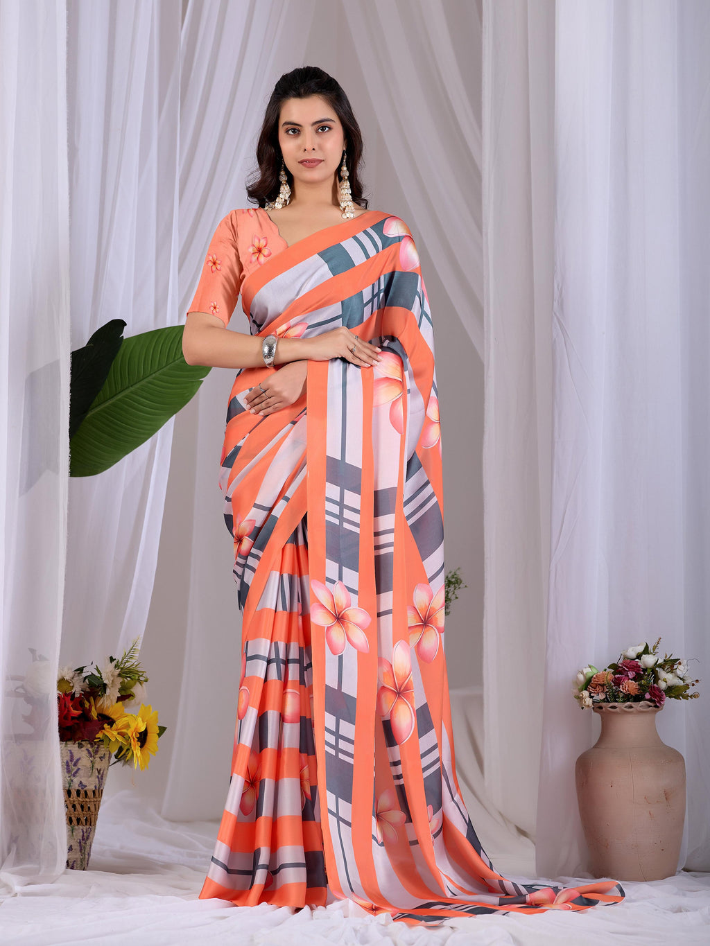 Aastha Fashion Multi Soft Satin Georgette Printed Saree