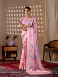 Aastha Fashion Pink Soft Satin Georgette Printed Saree