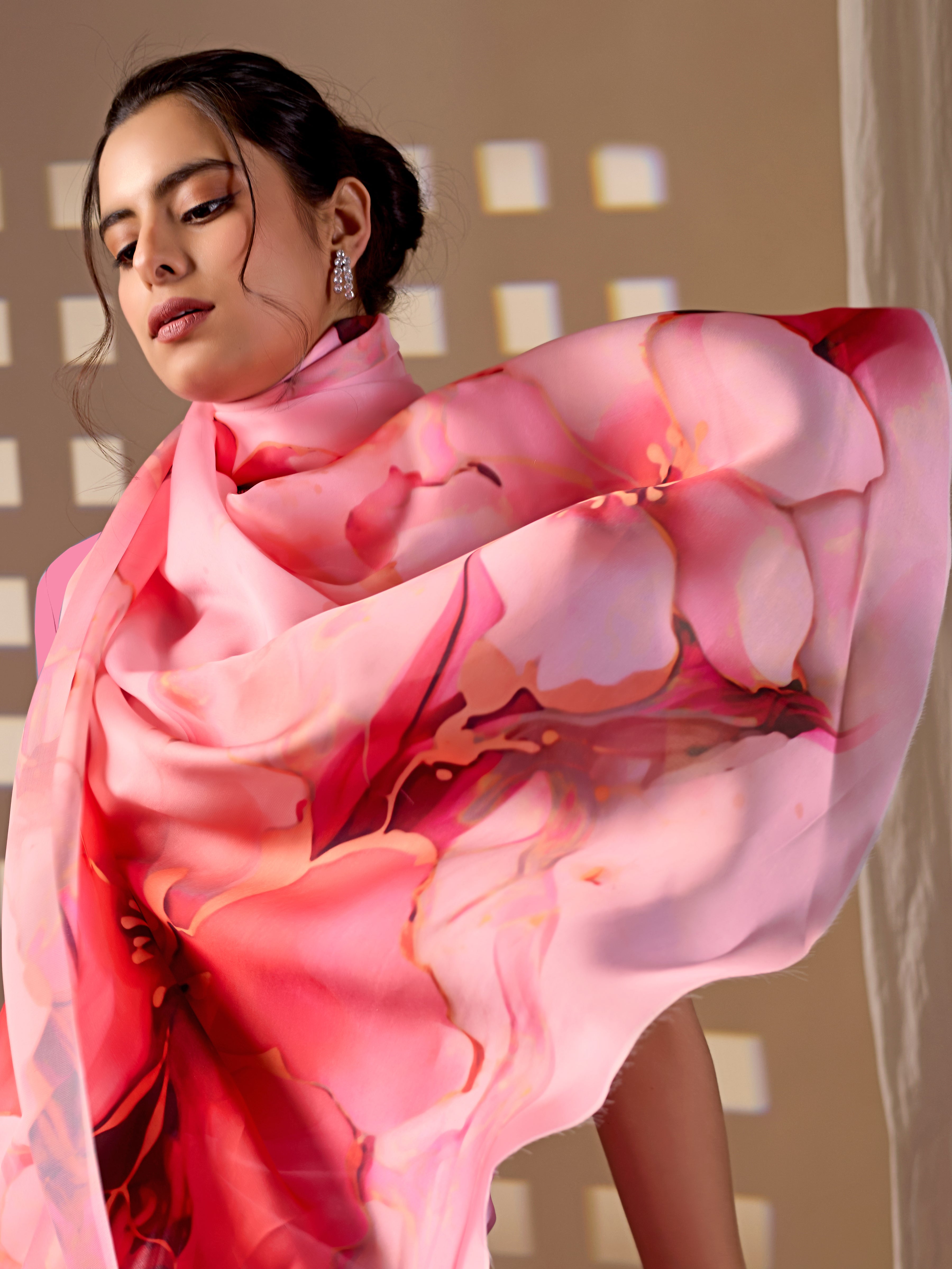 Aastha Fashion Pink Soft Satin Georgette Printed Saree