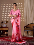 Aastha Fashion Pink Soft Satin Georgette Printed Saree