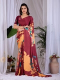 Aastha Fashion Maroon Soft Satin Georgette Printed Saree