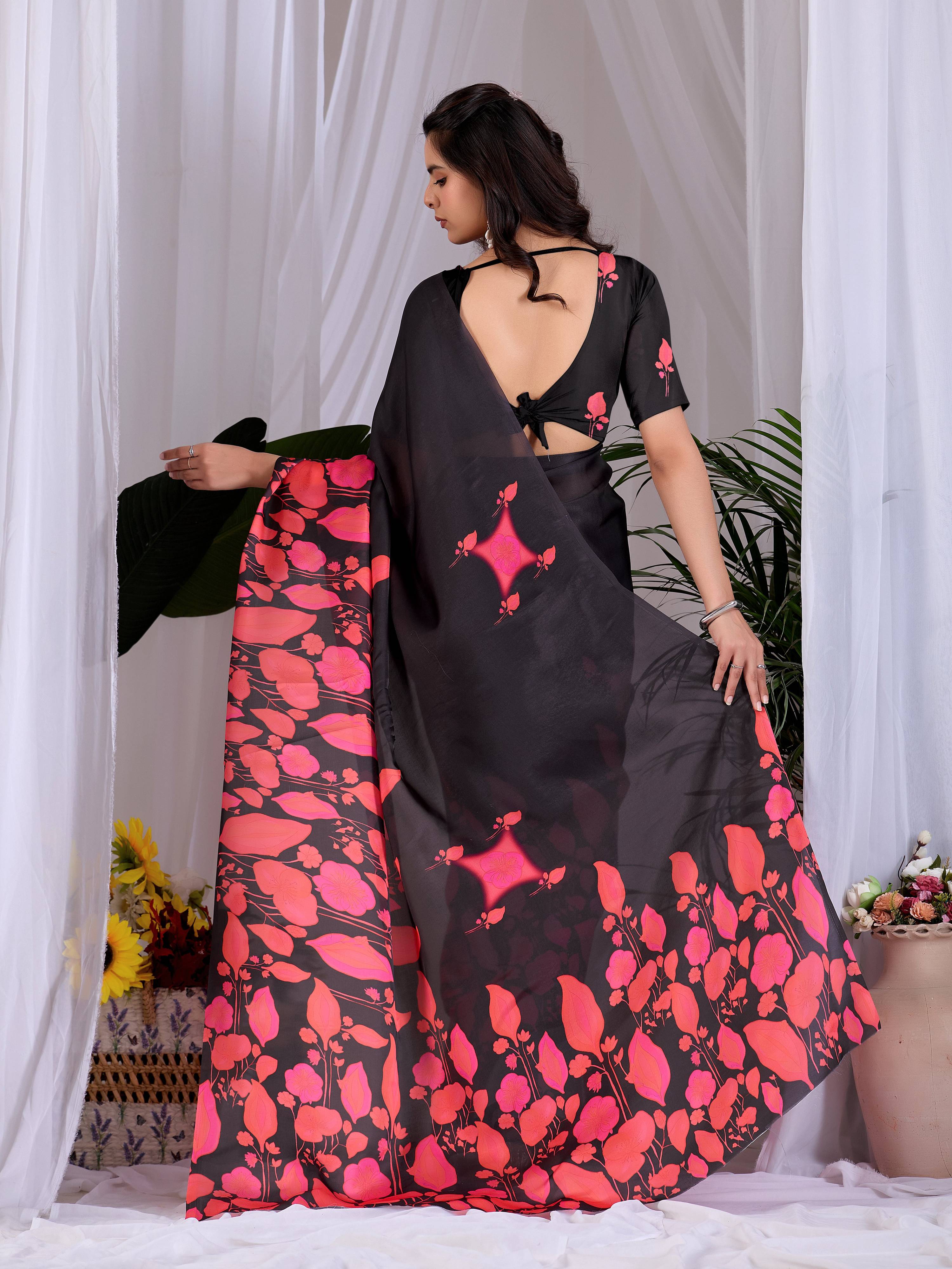 Aastha Fashion Multi Soft Satin Georgette Printed Saree
