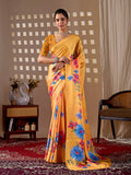 Aastha Fashion Yellow Soft Satin Georgette Printed Saree