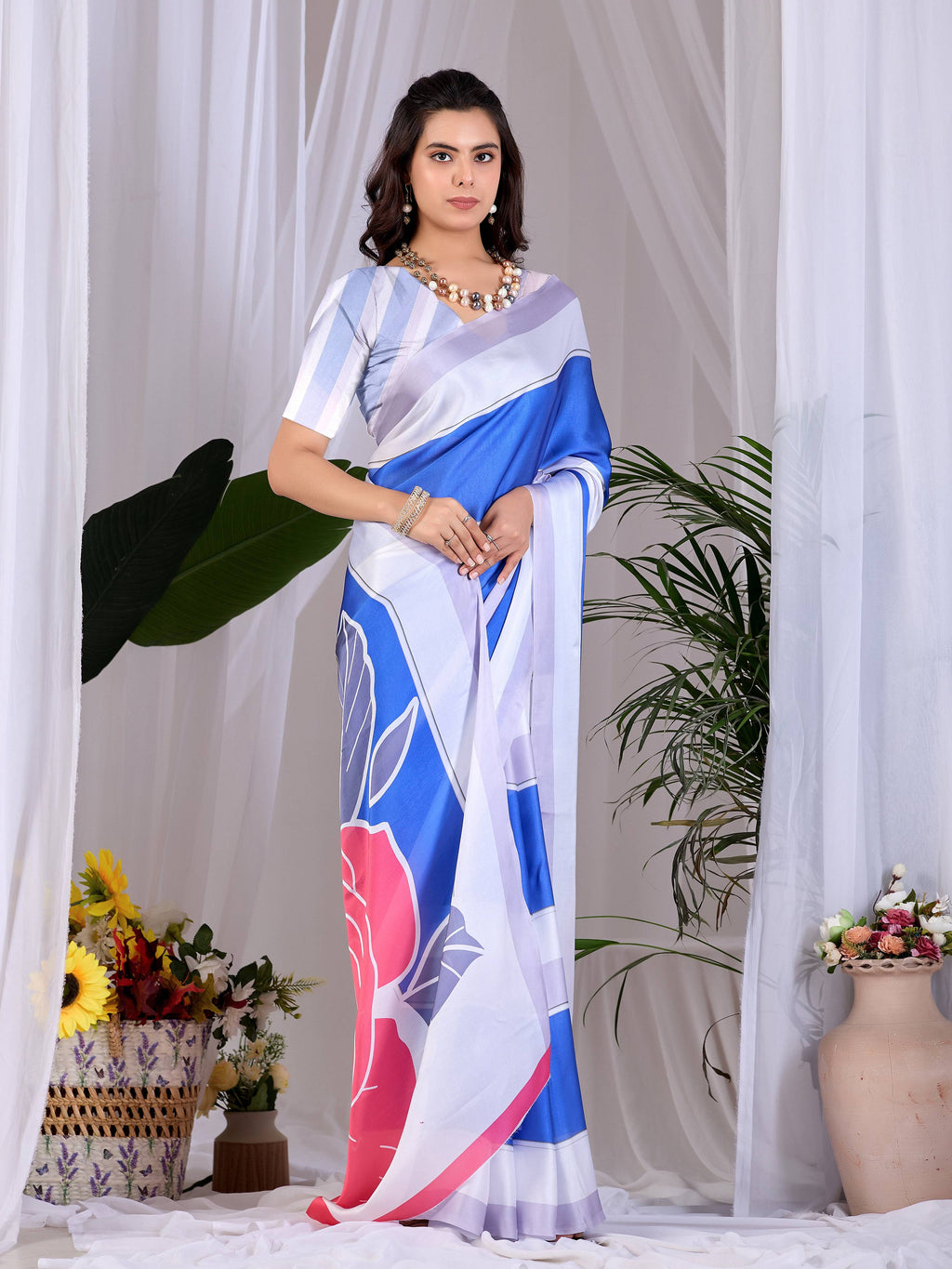 Aastha Fashion Multi Soft Satin Georgette Printed Saree