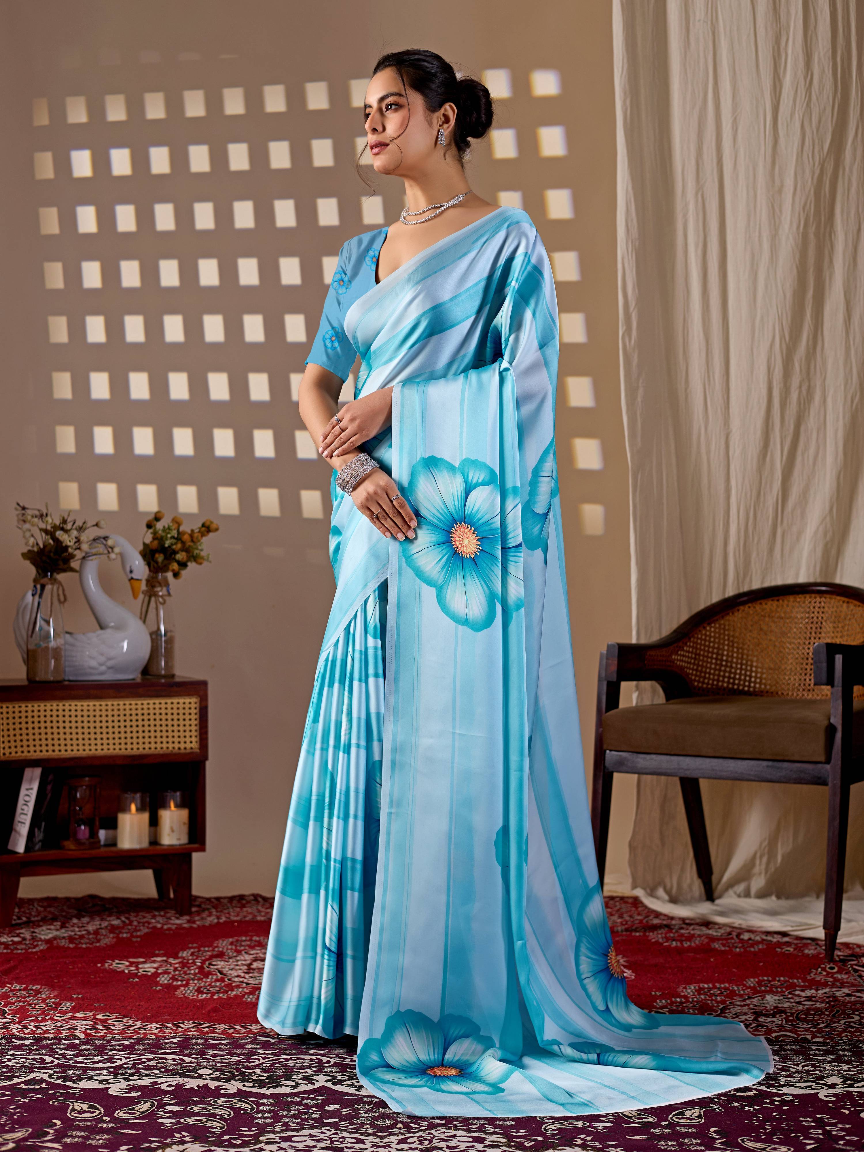 Aastha Fashion Sky Soft Satin Georgette Printed Saree