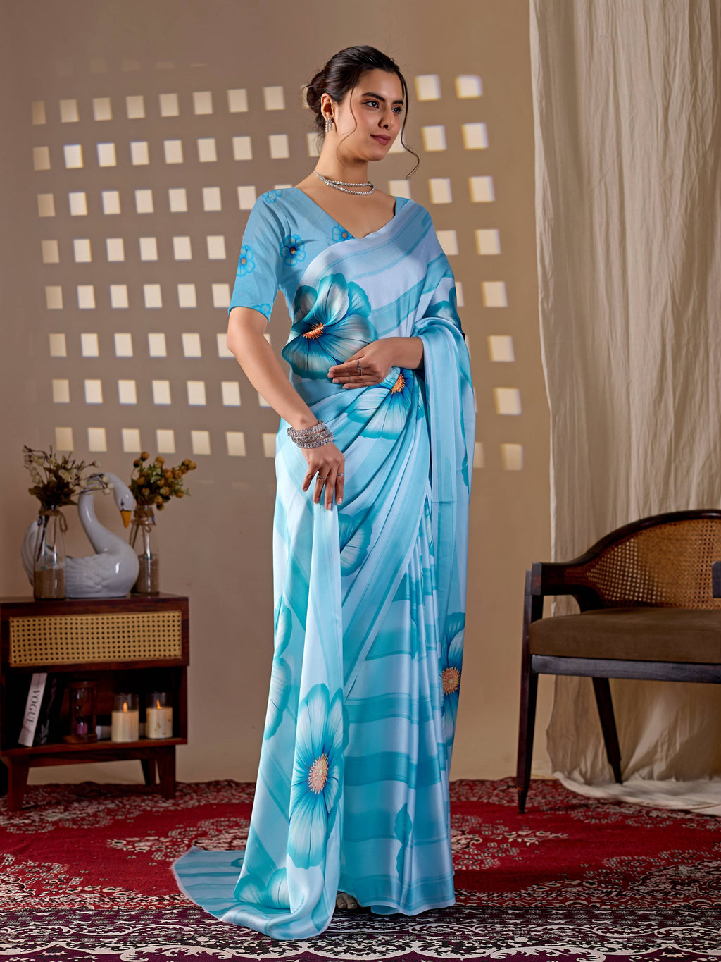 Aastha Fashion Sky Soft Satin Georgette Printed Saree