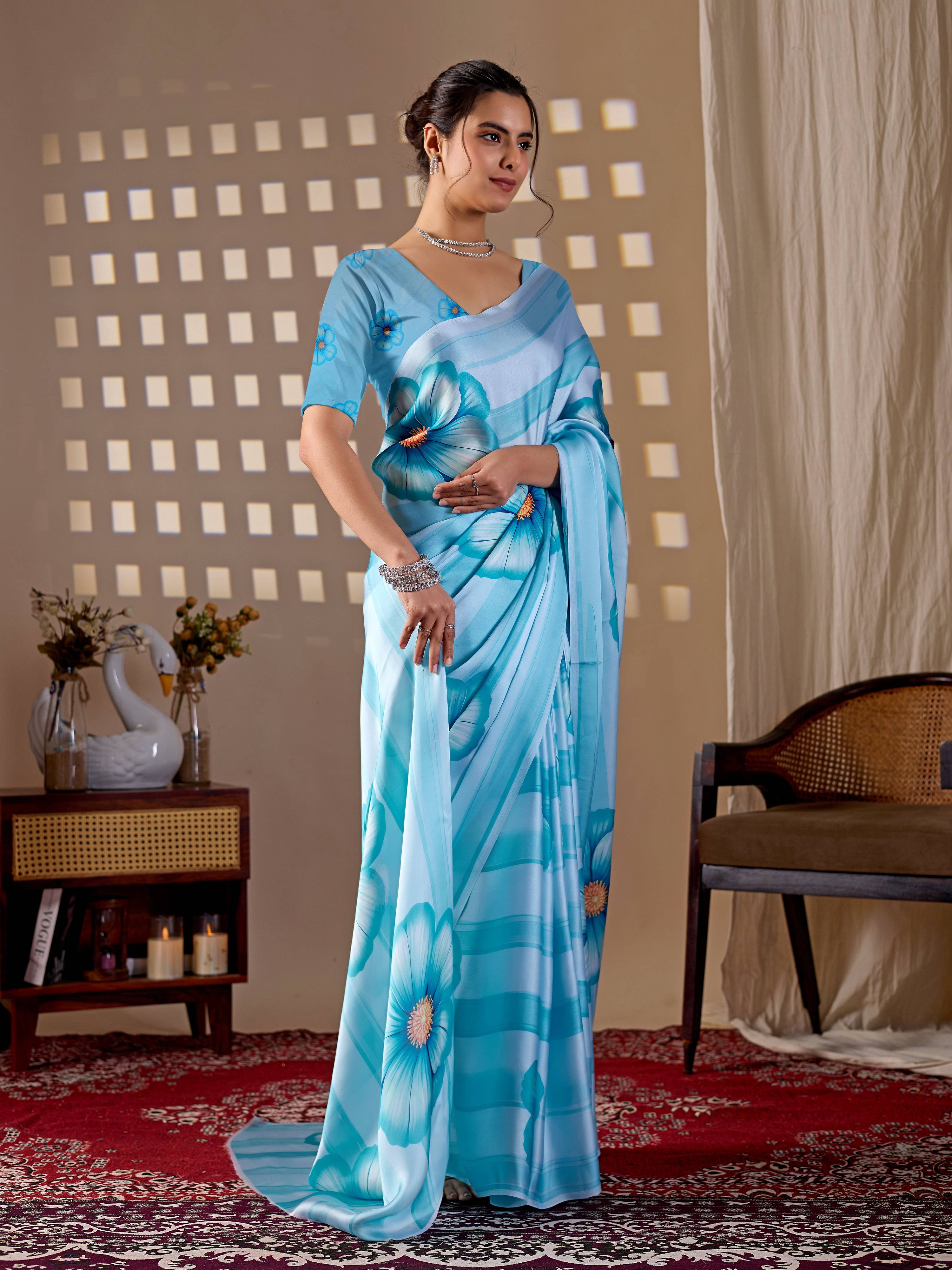 Aastha Fashion Sky Soft Satin Georgette Printed Saree