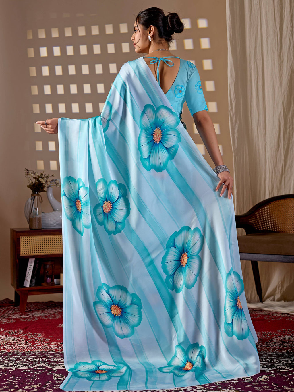 Aastha Fashion Sky Soft Satin Georgette Printed Saree
