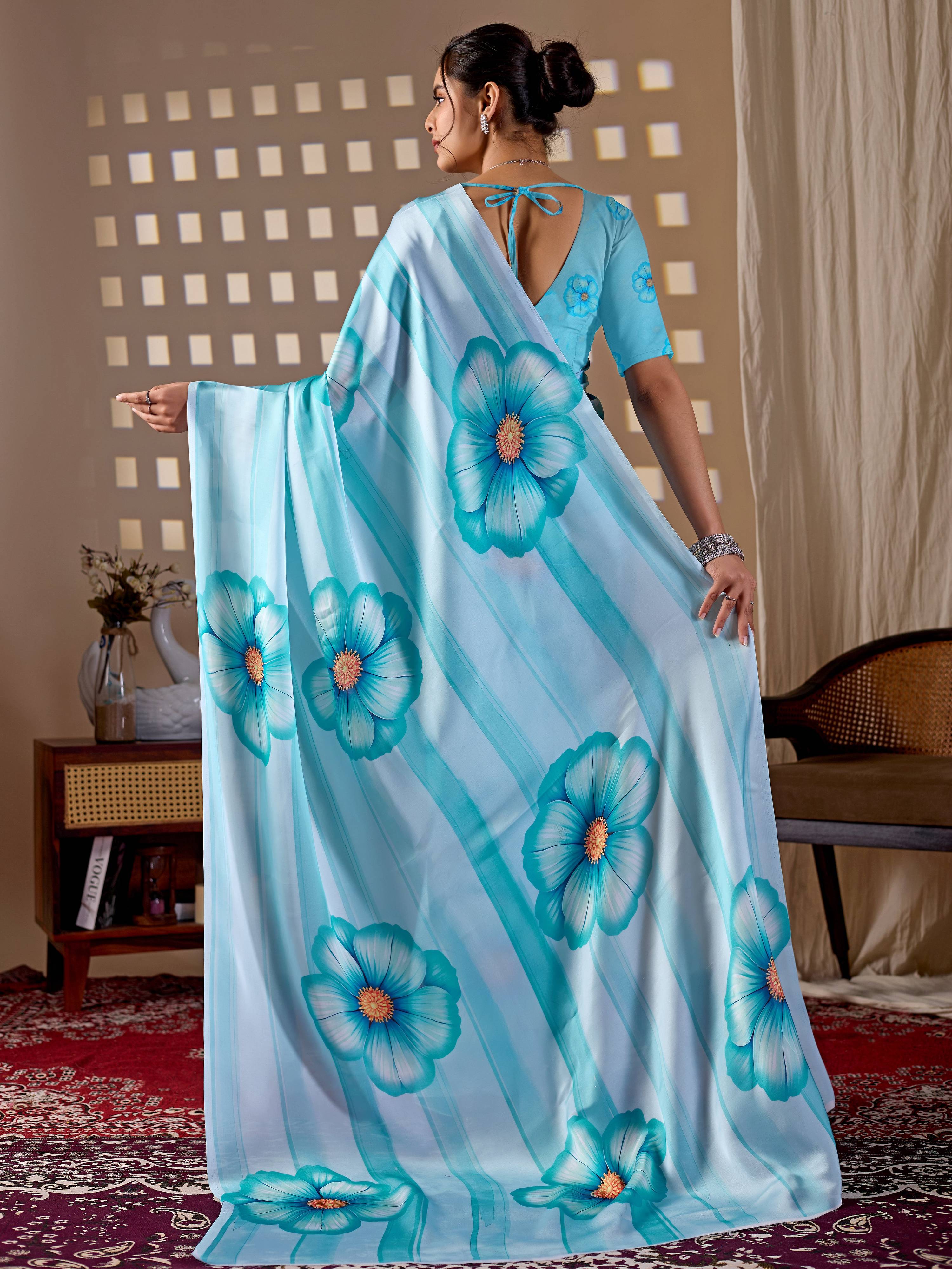 Aastha Fashion Sky Soft Satin Georgette Printed Saree