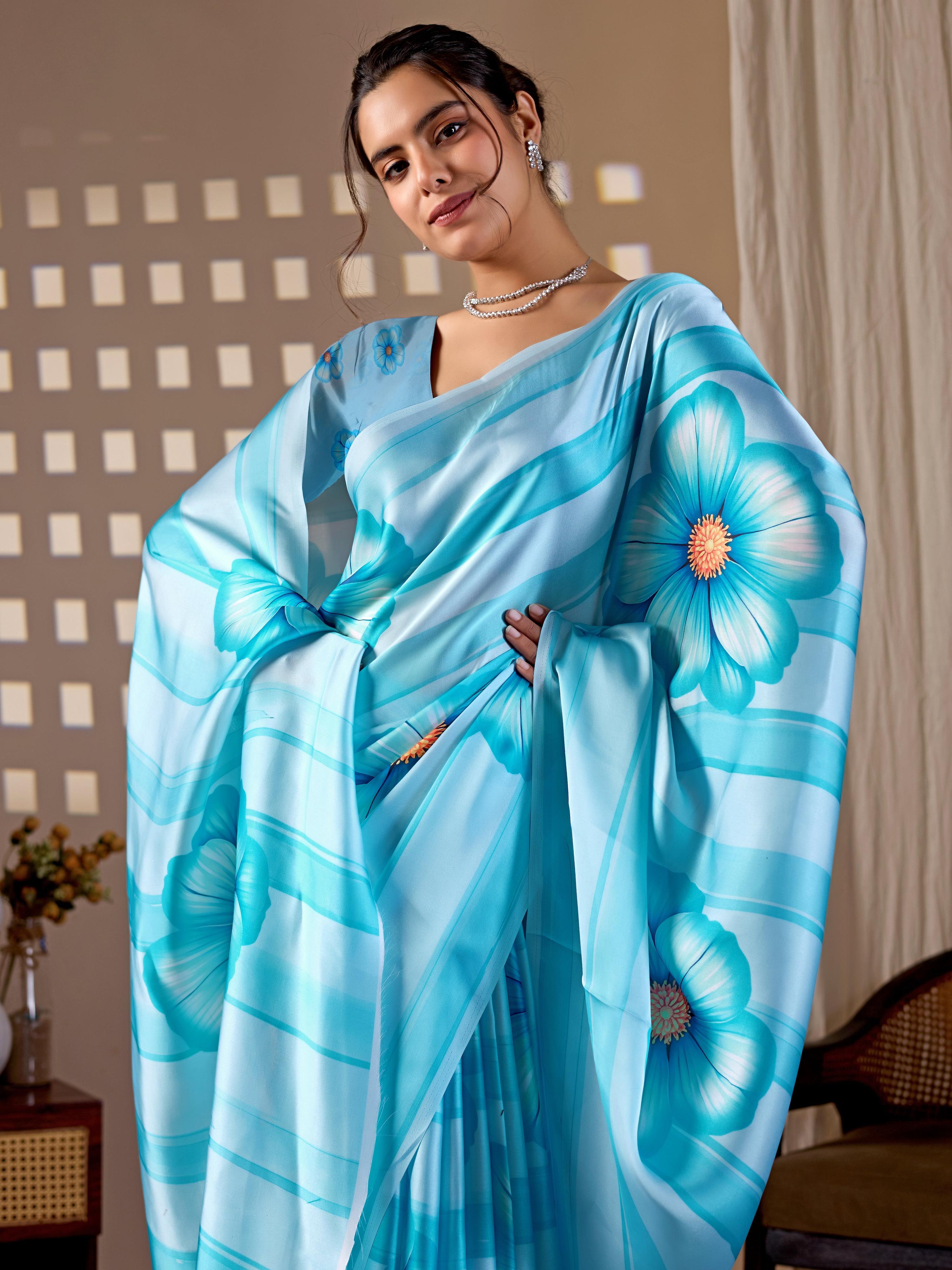 Aastha Fashion Sky Soft Satin Georgette Printed Saree