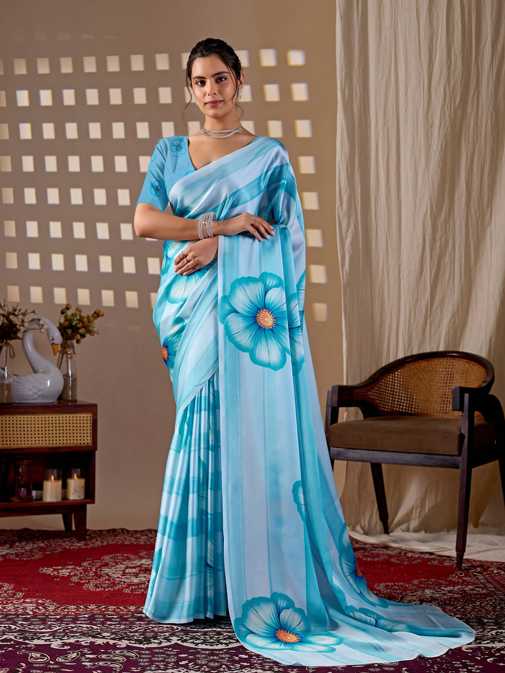 Aastha Fashion Sky Soft Satin Georgette Printed Saree