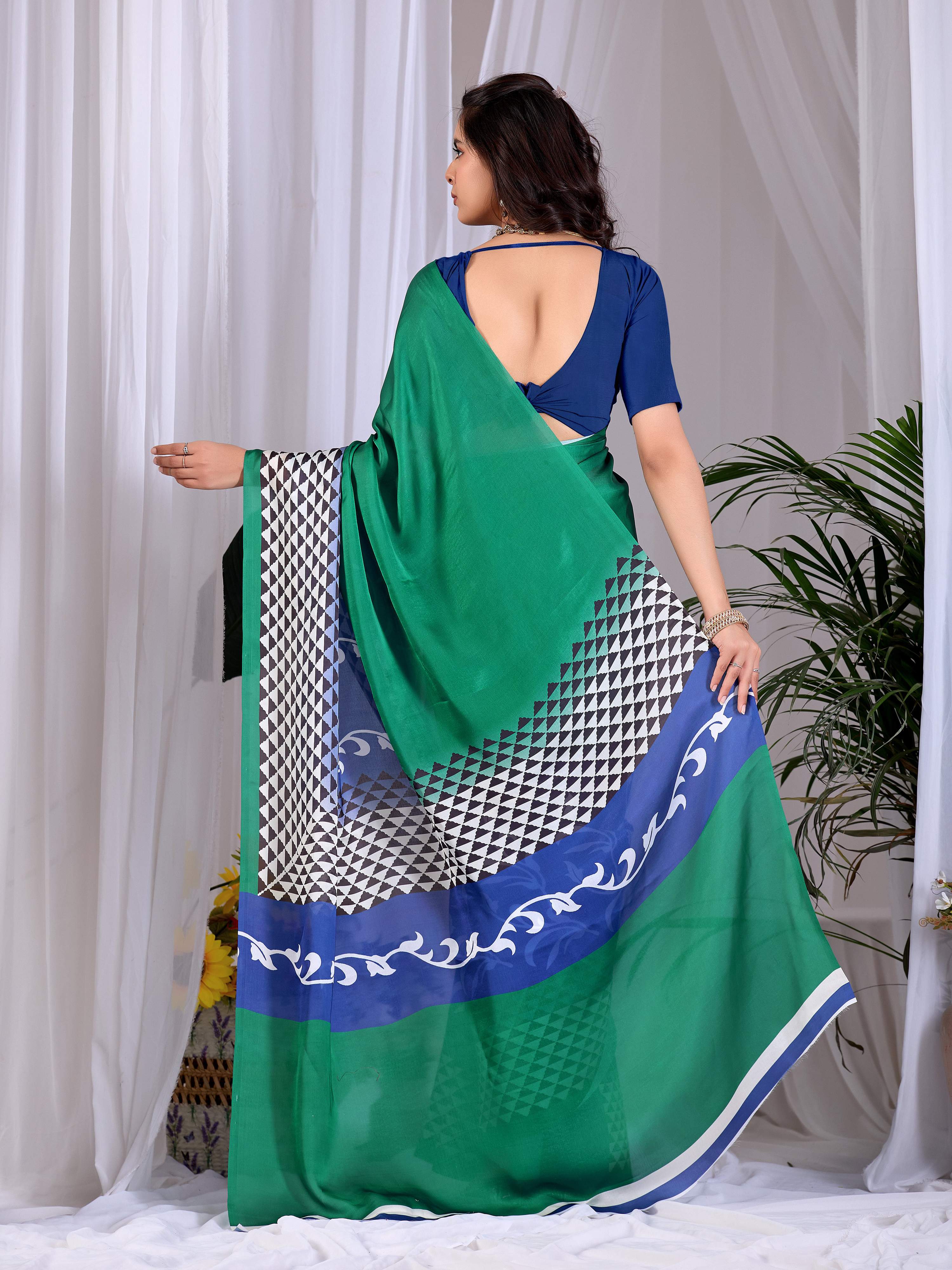 Aastha Fashion Green Soft Satin Georgette Printed Saree