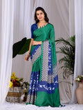 Aastha Fashion Green Soft Satin Georgette Printed Saree
