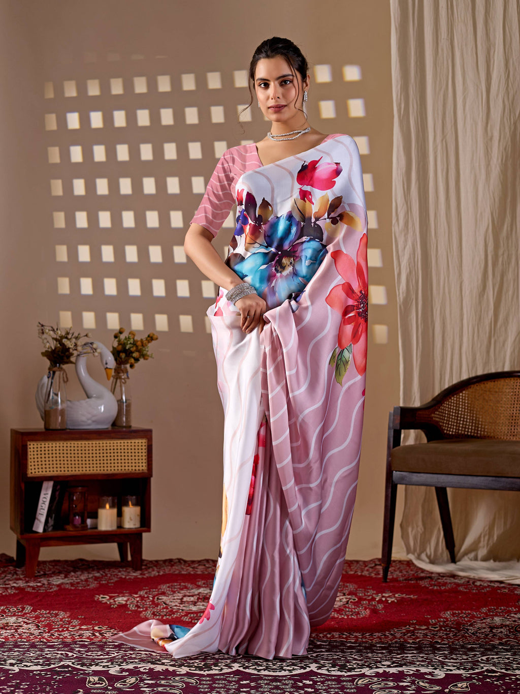 Aastha Fashion Peach Soft Satin Georgette Printed Saree