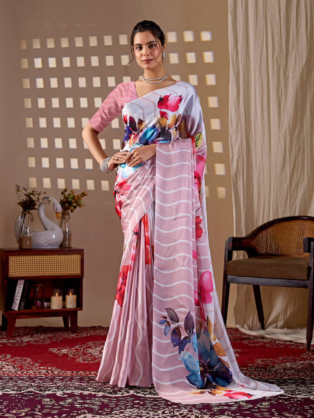 Aastha Fashion Peach Soft Satin Georgette Printed Saree