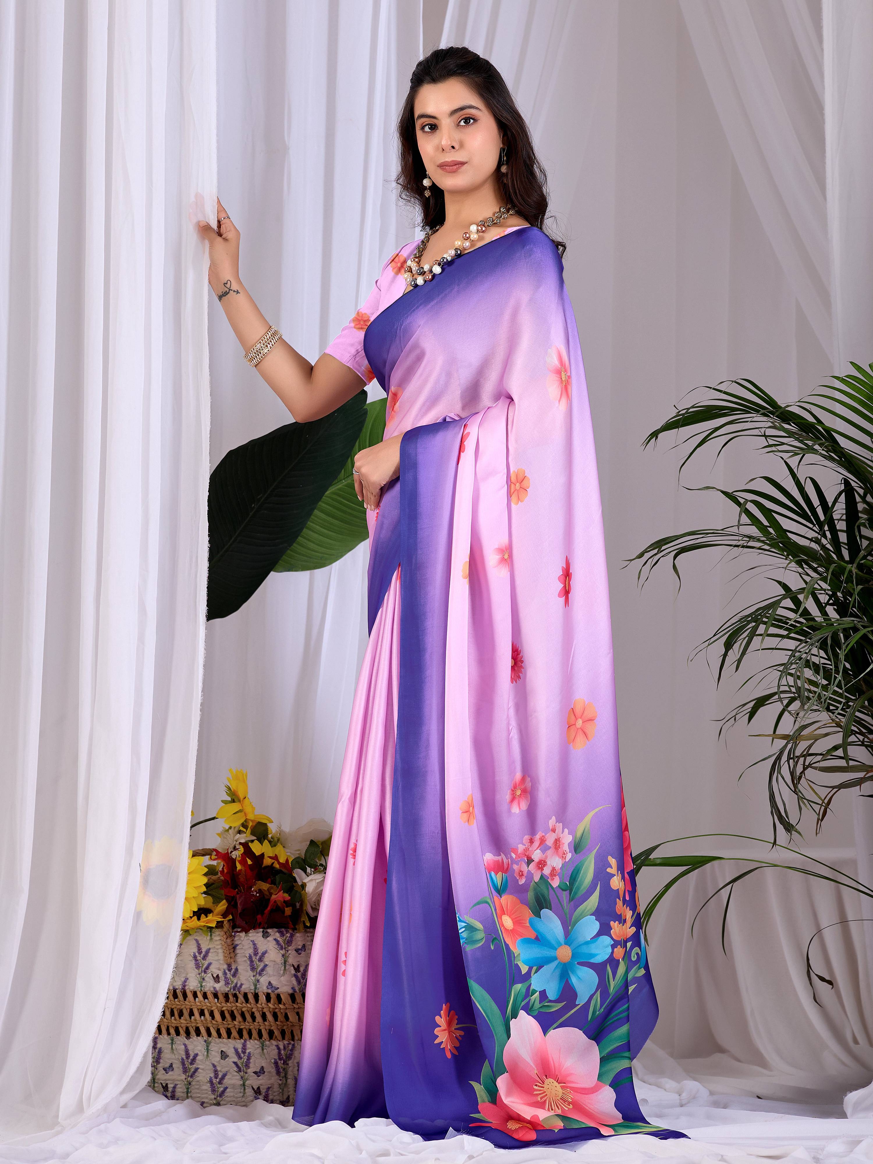 Aastha Fashion Pink Soft Satin Georgette Printed Saree