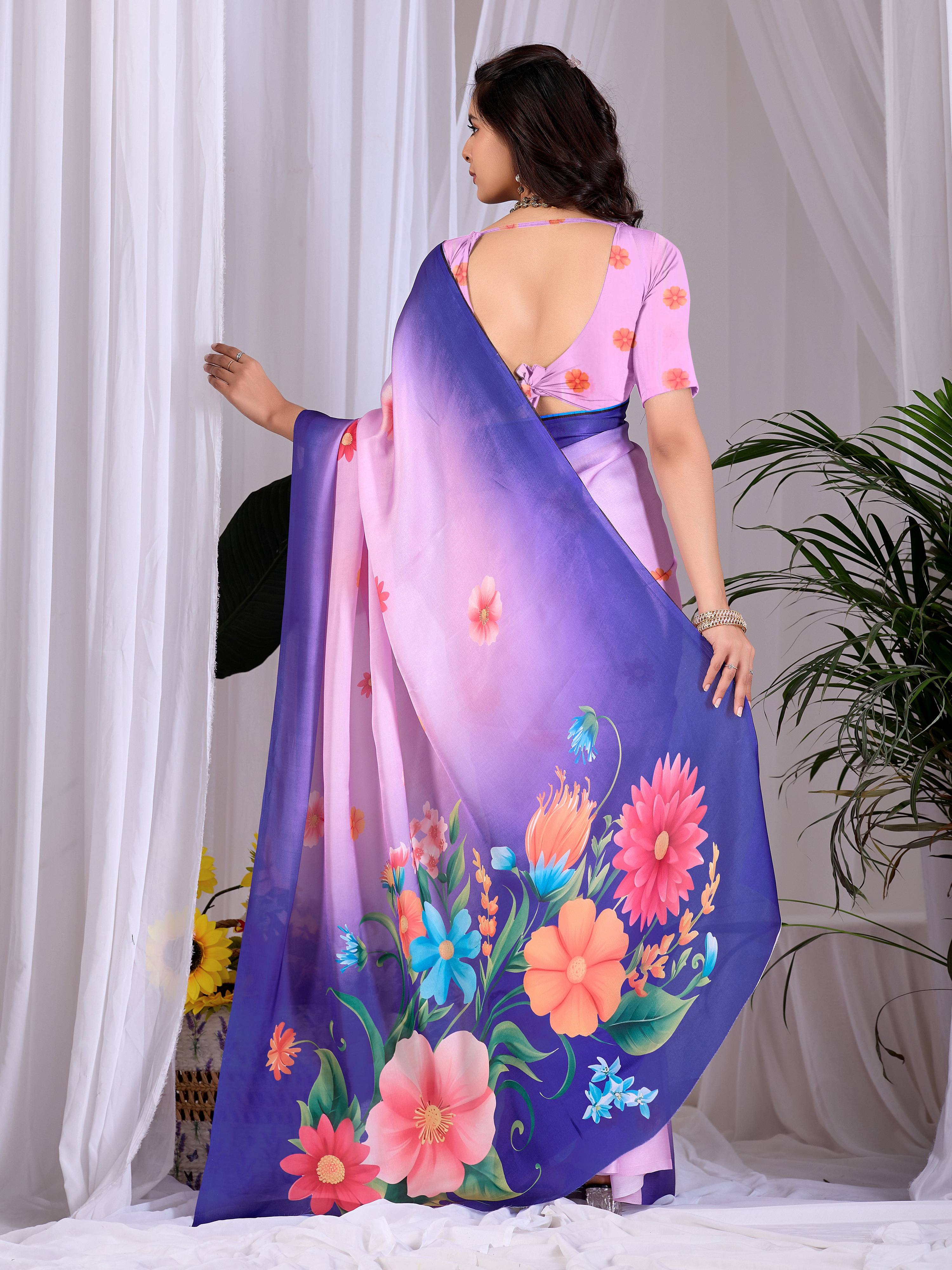 Aastha Fashion Pink Soft Satin Georgette Printed Saree