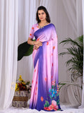 Aastha Fashion Pink Soft Satin Georgette Printed Saree