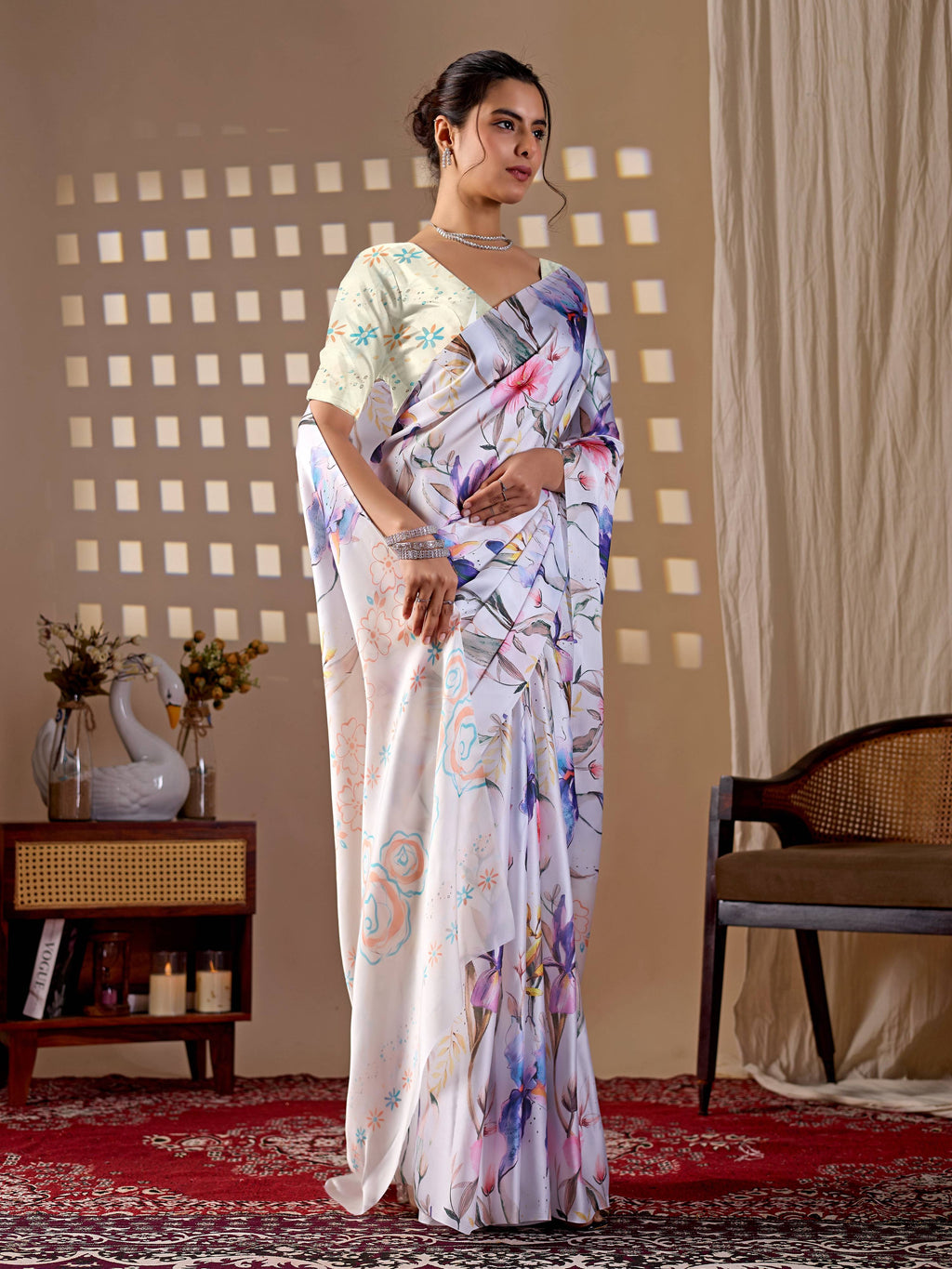 Aastha Fashion Multi Soft Satin Georgette Printed Saree