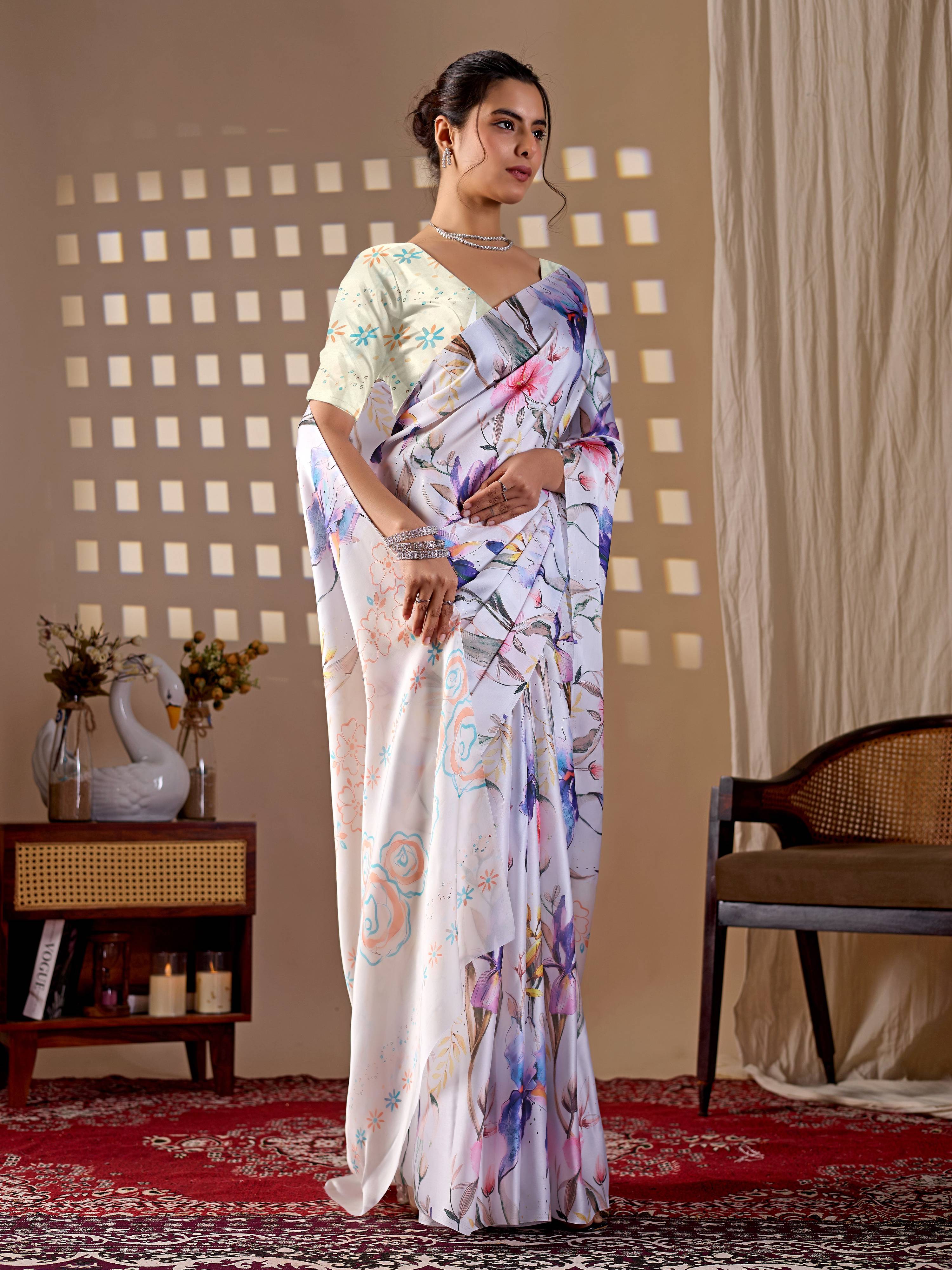 Aastha Fashion Multi Soft Satin Georgette Printed Saree