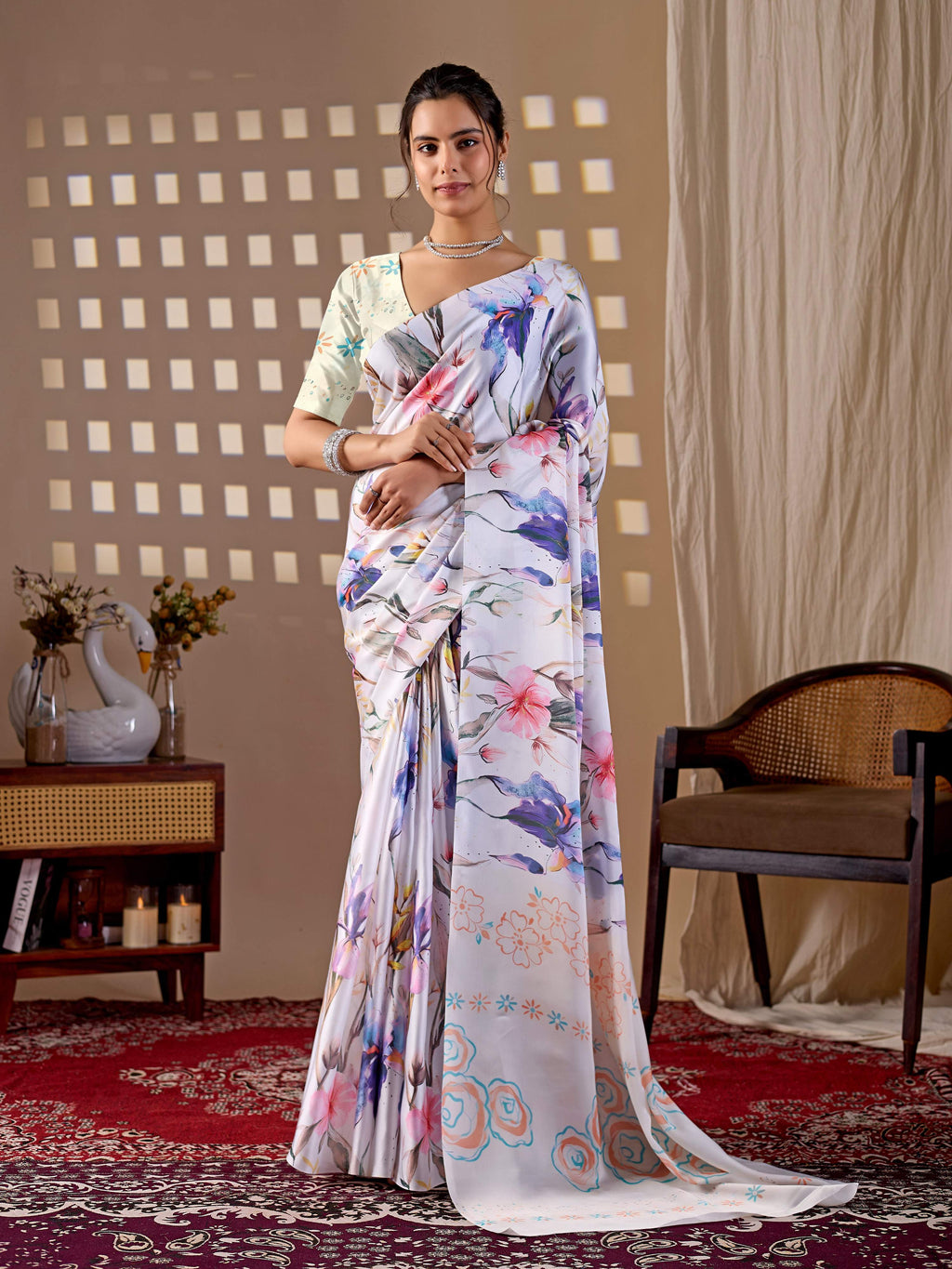Aastha Fashion Multi Soft Satin Georgette Printed Saree