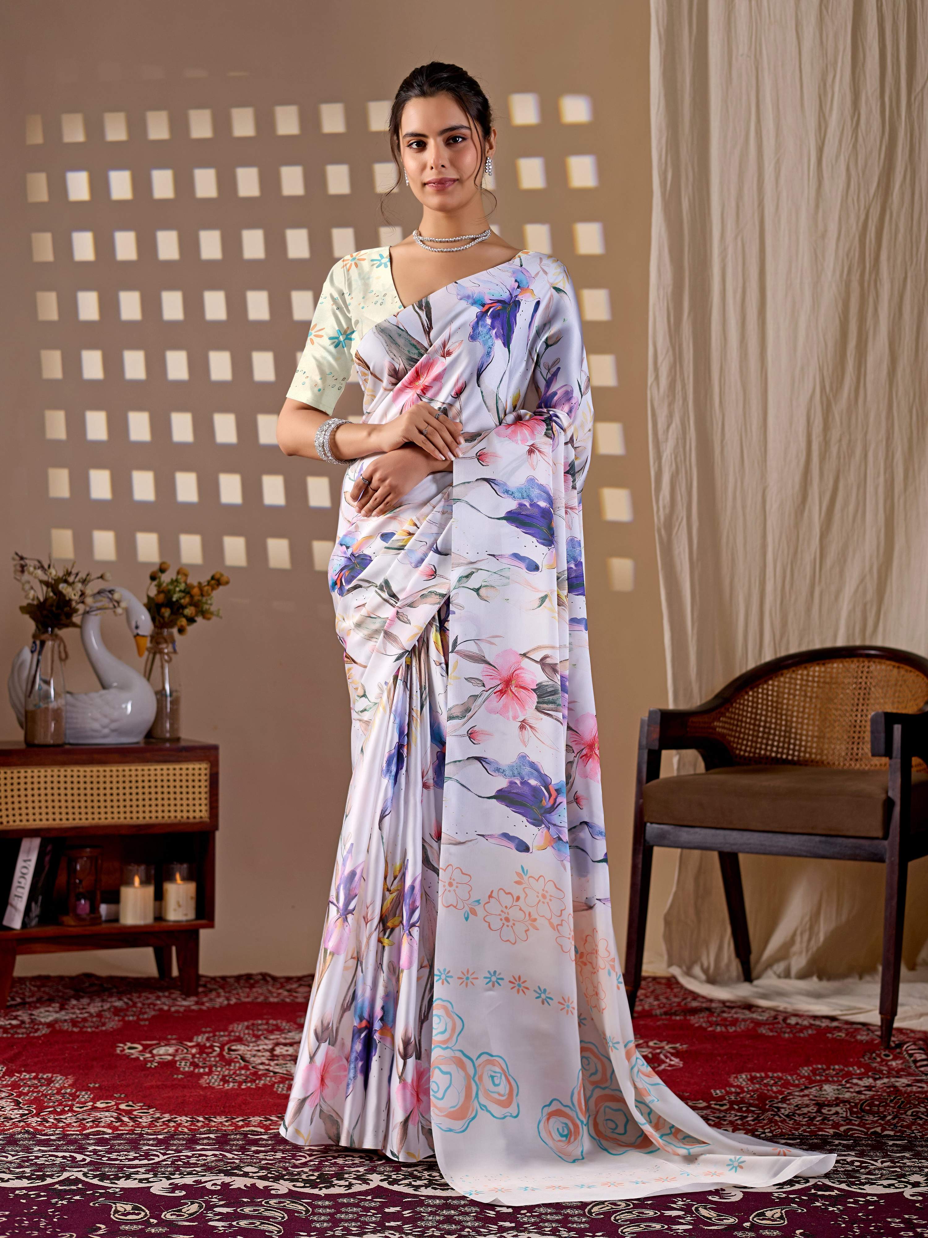Aastha Fashion Multi Soft Satin Georgette Printed Saree