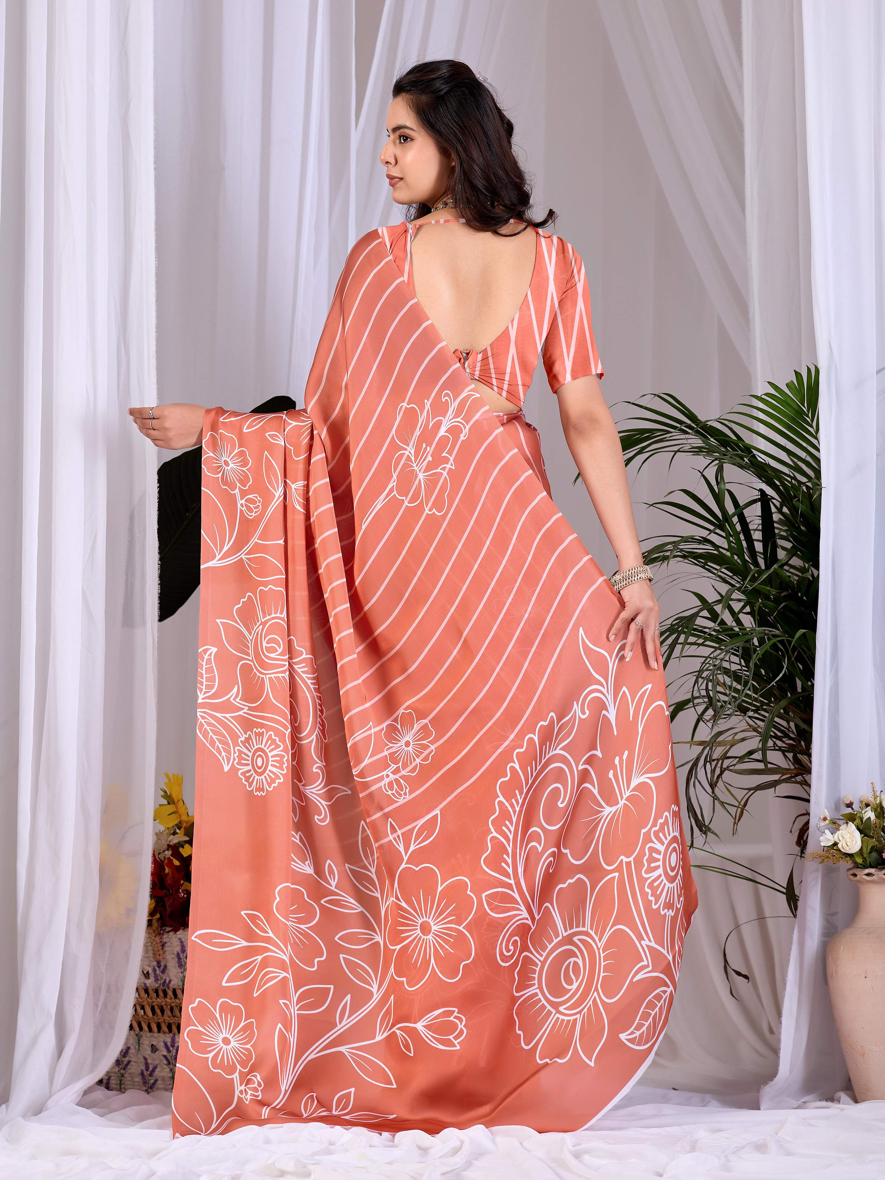 Aastha Fashion Rust Soft Satin Georgette Printed Saree
