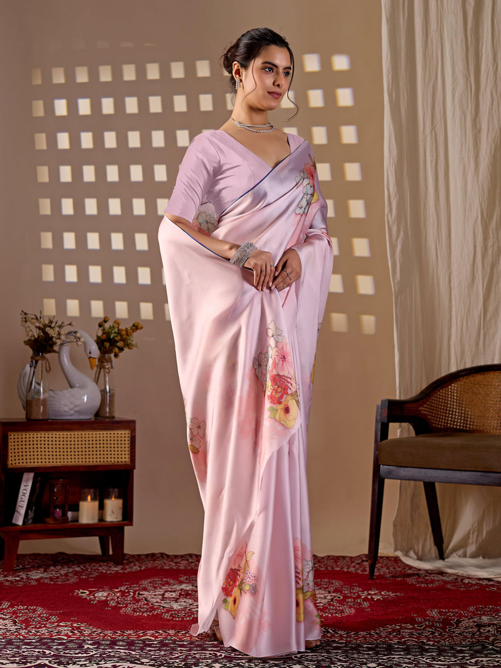 Aastha Fashion Light Pink Soft Satin Georgette Printed Saree