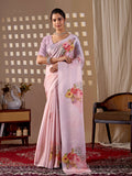 Aastha Fashion Light Pink Soft Satin Georgette Printed Saree